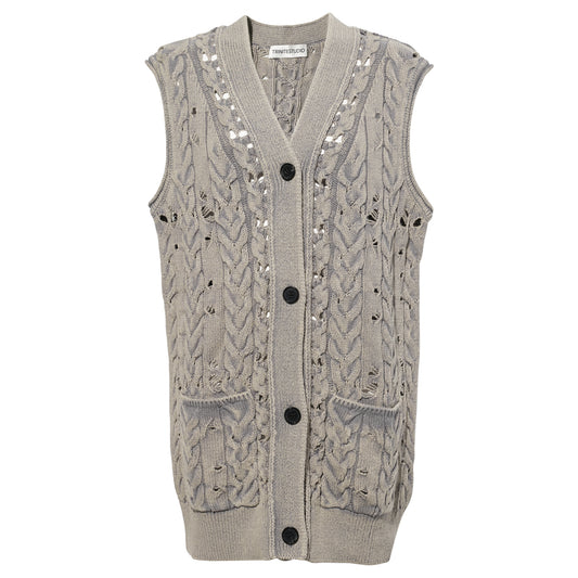 GREY DISTRESSED KNIT VEST / GREY