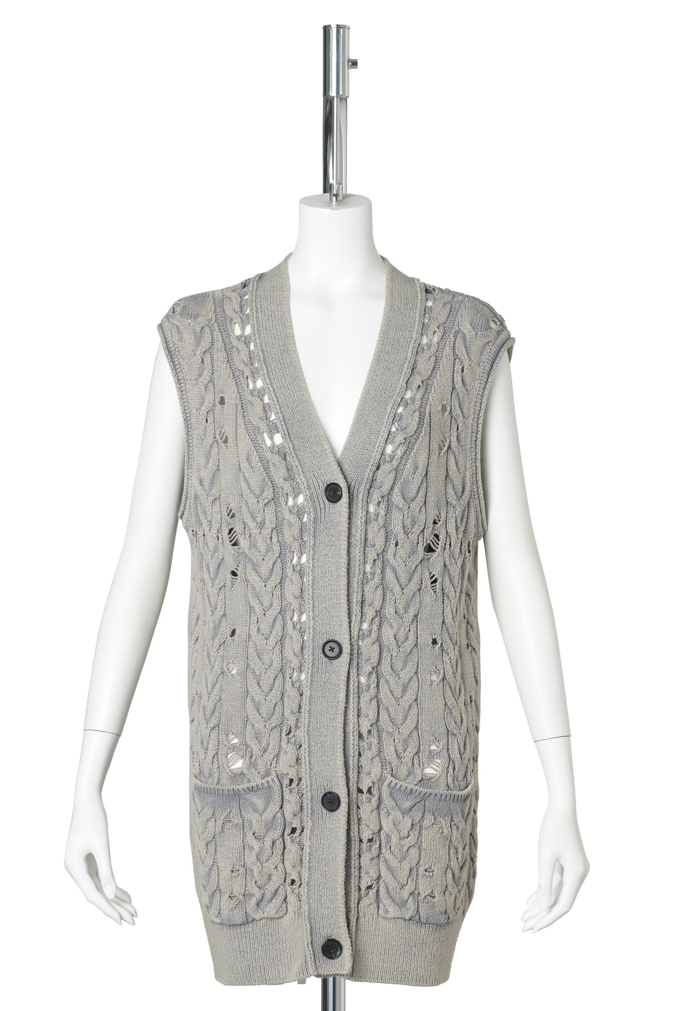 GREY DISTRESSED KNIT VEST / GREY