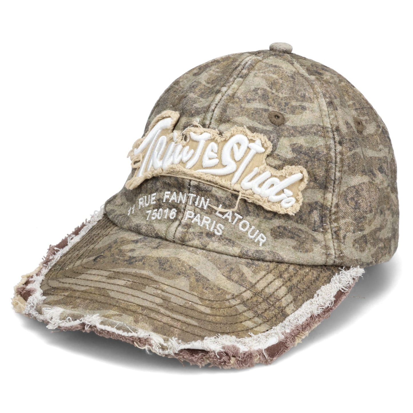 CAMOUFLAGE PATTERN DISTRESSED WASHED EMBROIDERED BASEBALL CAP / CAMOUFLAGE