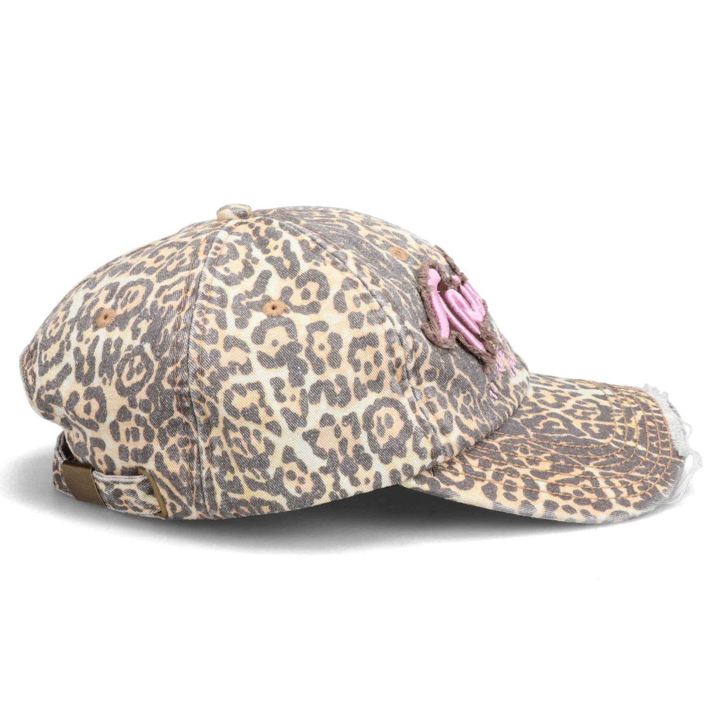 LEOPARD PATTERN DISTRESSED WASHED EMBROIDERED BASEBALL CAP / LEOPARD