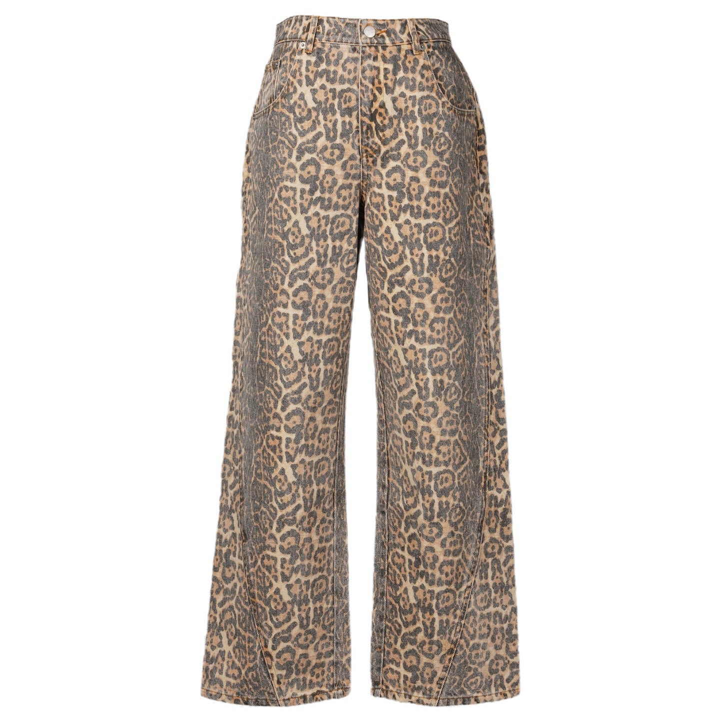 LEOPARD PRINTING PANELED LOOSE JEANS / LEOPARD