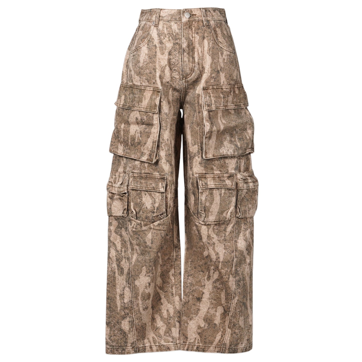 CAMOUFLAGE PATTERN PANELED CARGO JEANS / CAMOUFLAGE