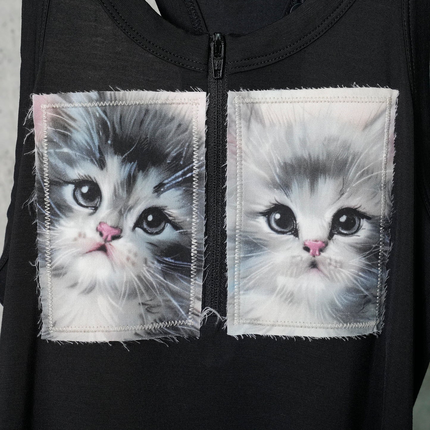 BLACK VINTAGE CAT PATTERN DECORATIVE TANK TOP / BLACK