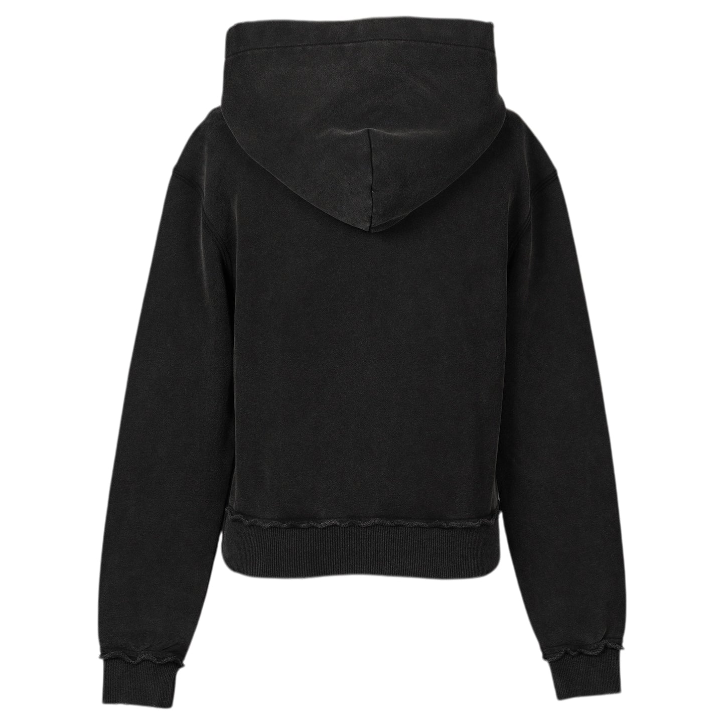 BLACK HEART CUT-OUT & VINTAGE CAT PANELED ZIPPED HOODIE / BLACK