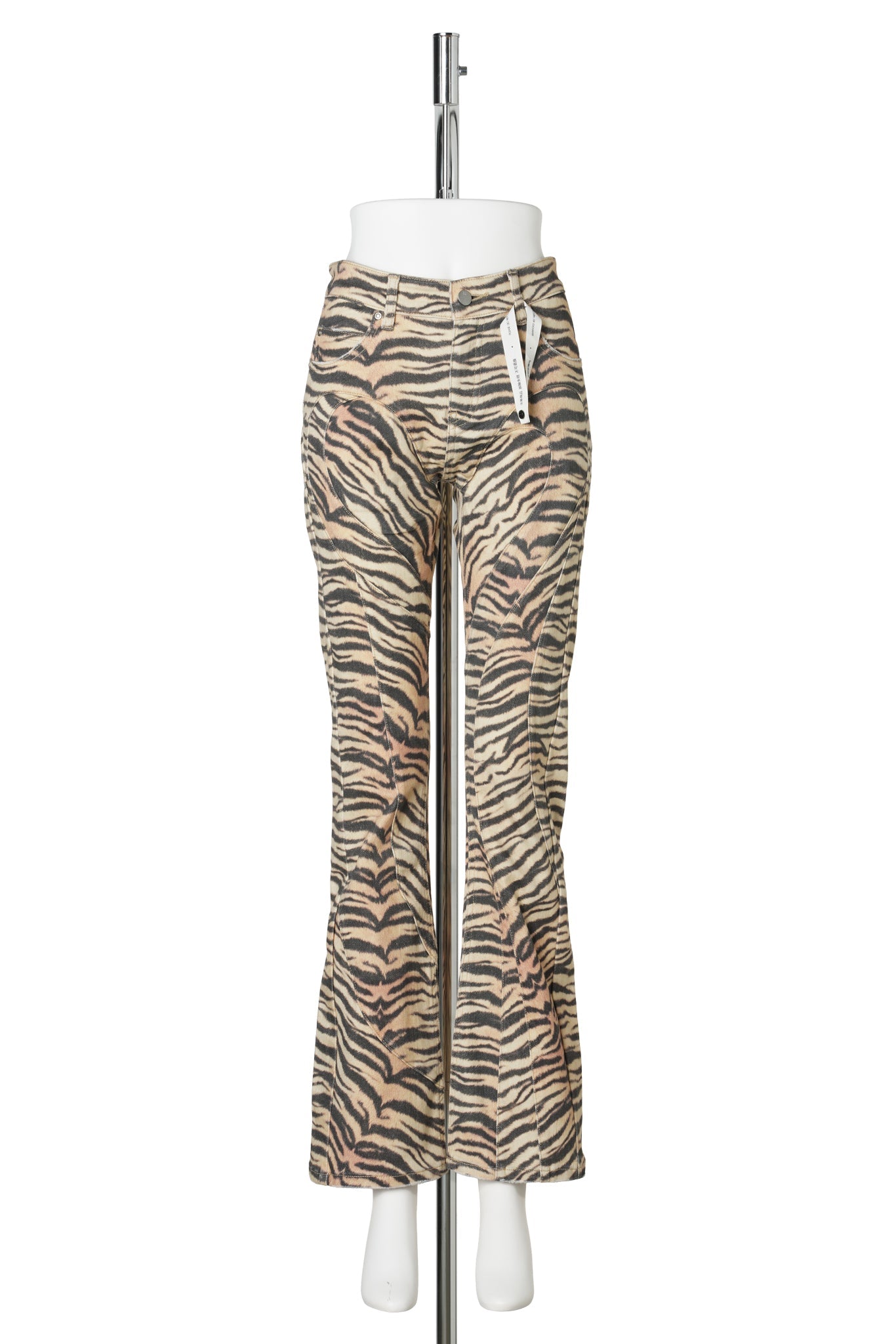 TIGER STRIPE STEAMLINE PANEL FLARED JEANS / PRINTED PATTERN