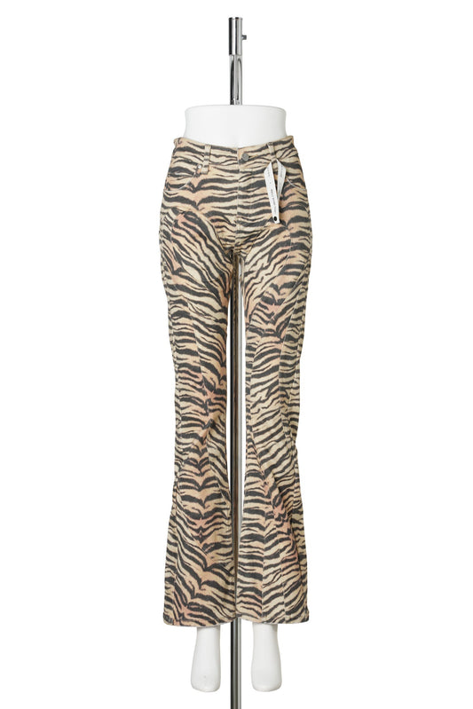 TIGER STRIPE STEAMLINE PANEL FLARED JEANS / PRINTED PATTERN