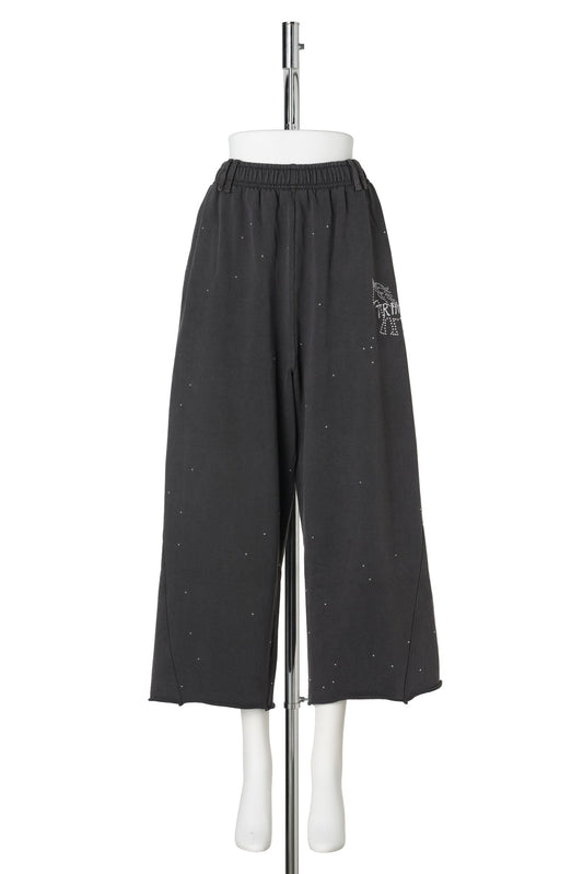 DARK GREY METAL RIVET&PRINTING DECORATIVE LOOSE NINE-POINT SPORT PANTS / DARK GRAY