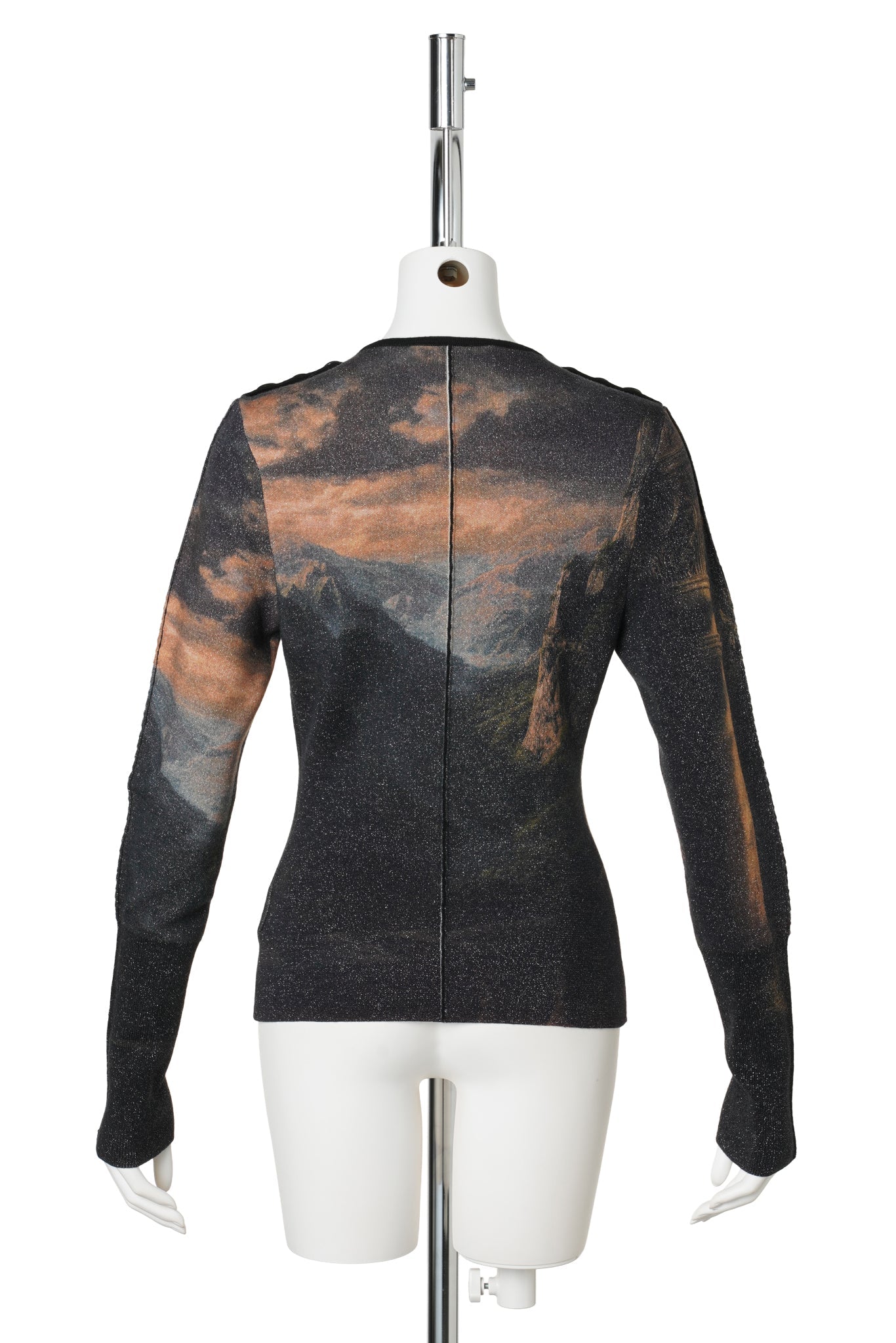 PRINTED VICTORIAN STYLE ASYMMCTRIC BUTTON WOOL CARDIGAN / PRINTED PATTERN