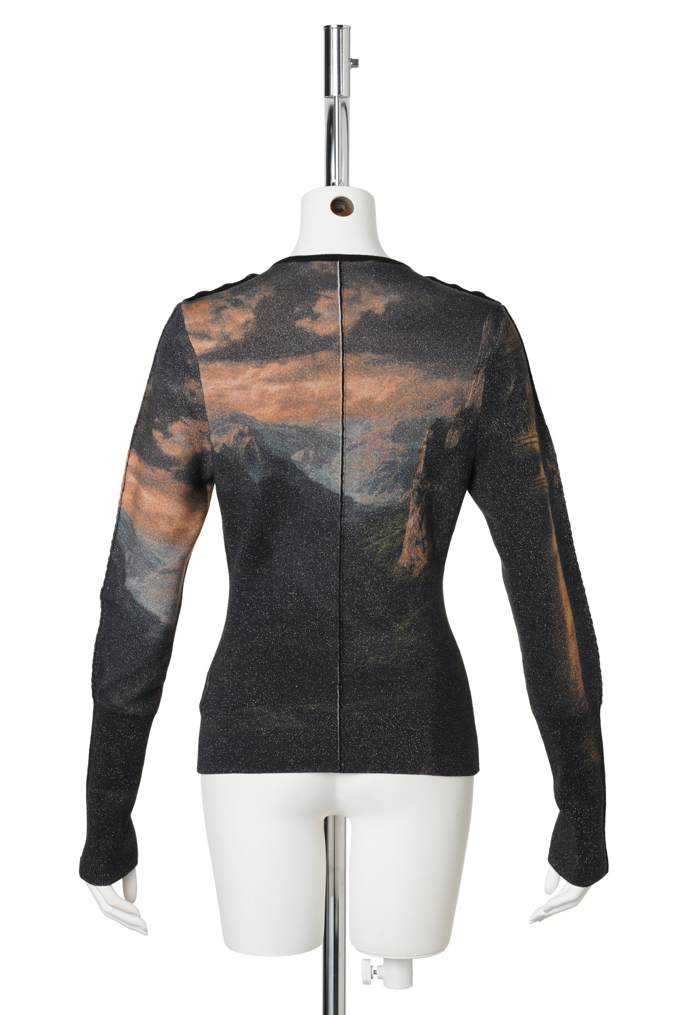 PRINTED VICTORIAN STYLE ASYMMCTRIC BUTTON WOOL CARDIGAN / PRINTED PATTERN