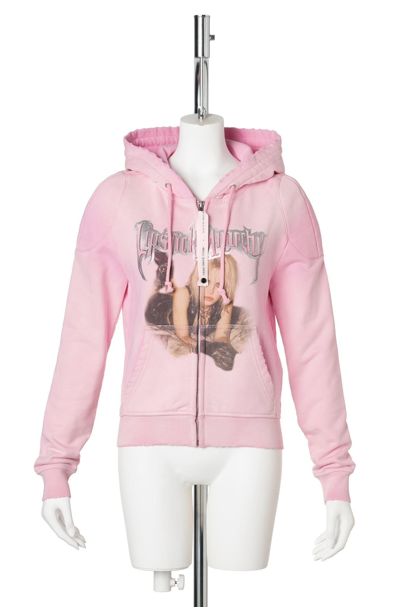 PINK PRINTING DECORATIVE ZIP HOODIE / PINK