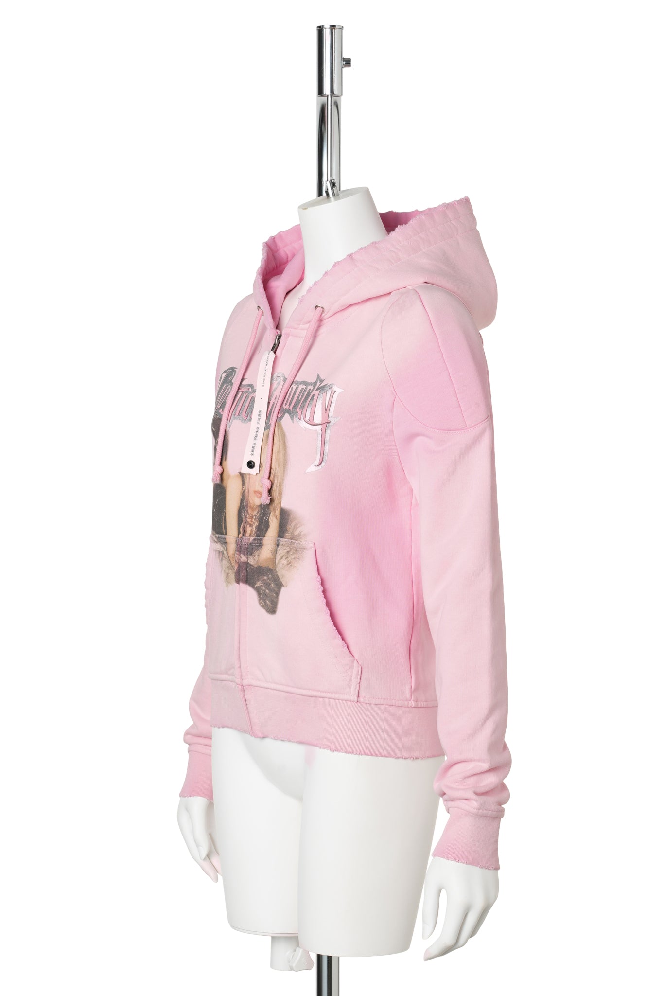 PINK PRINTING DECORATIVE ZIP HOODIE / PINK