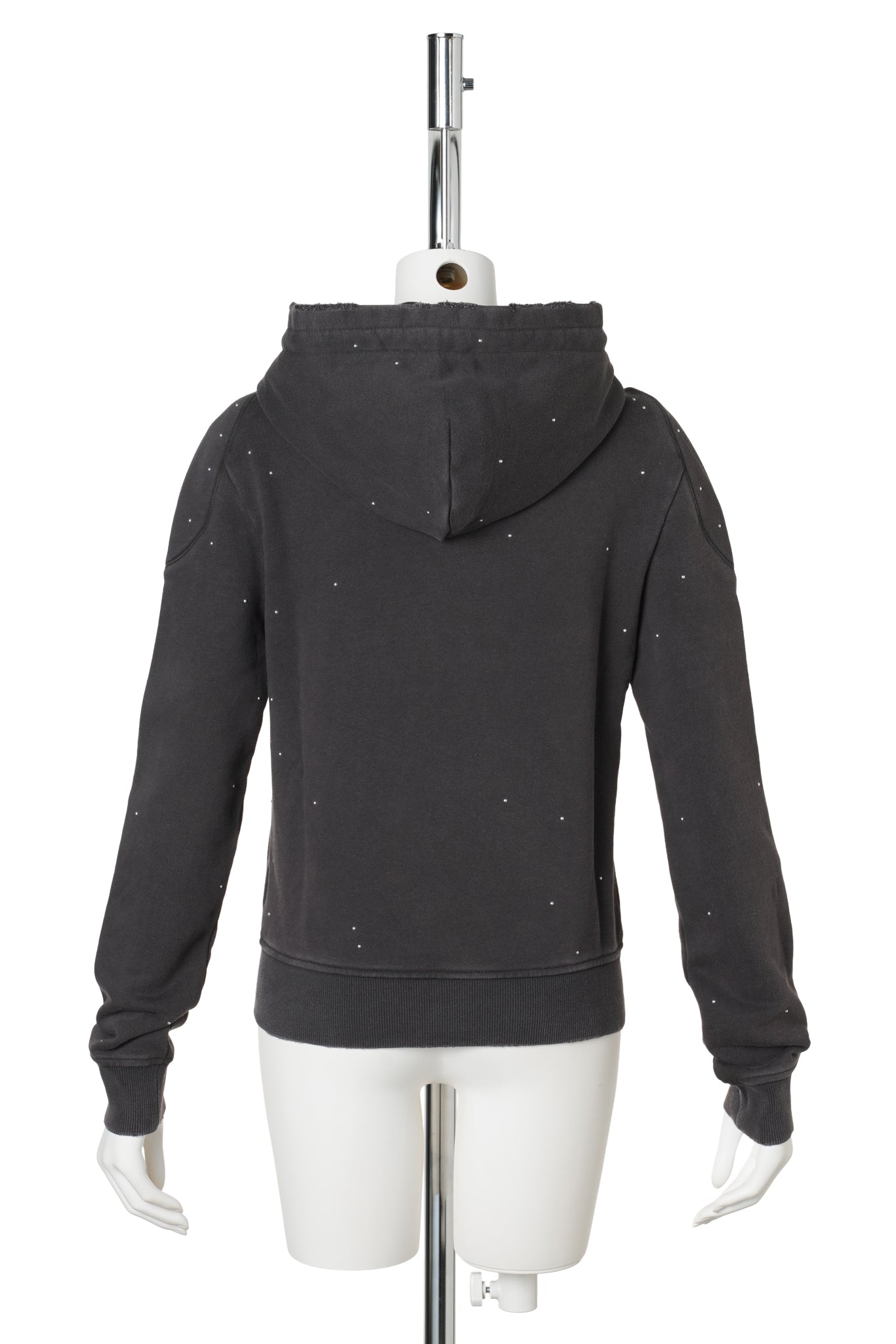 DARK GREY METAL RIVET&PRINTING DECORATIVE ZIP HOODIE / DARK GRAY