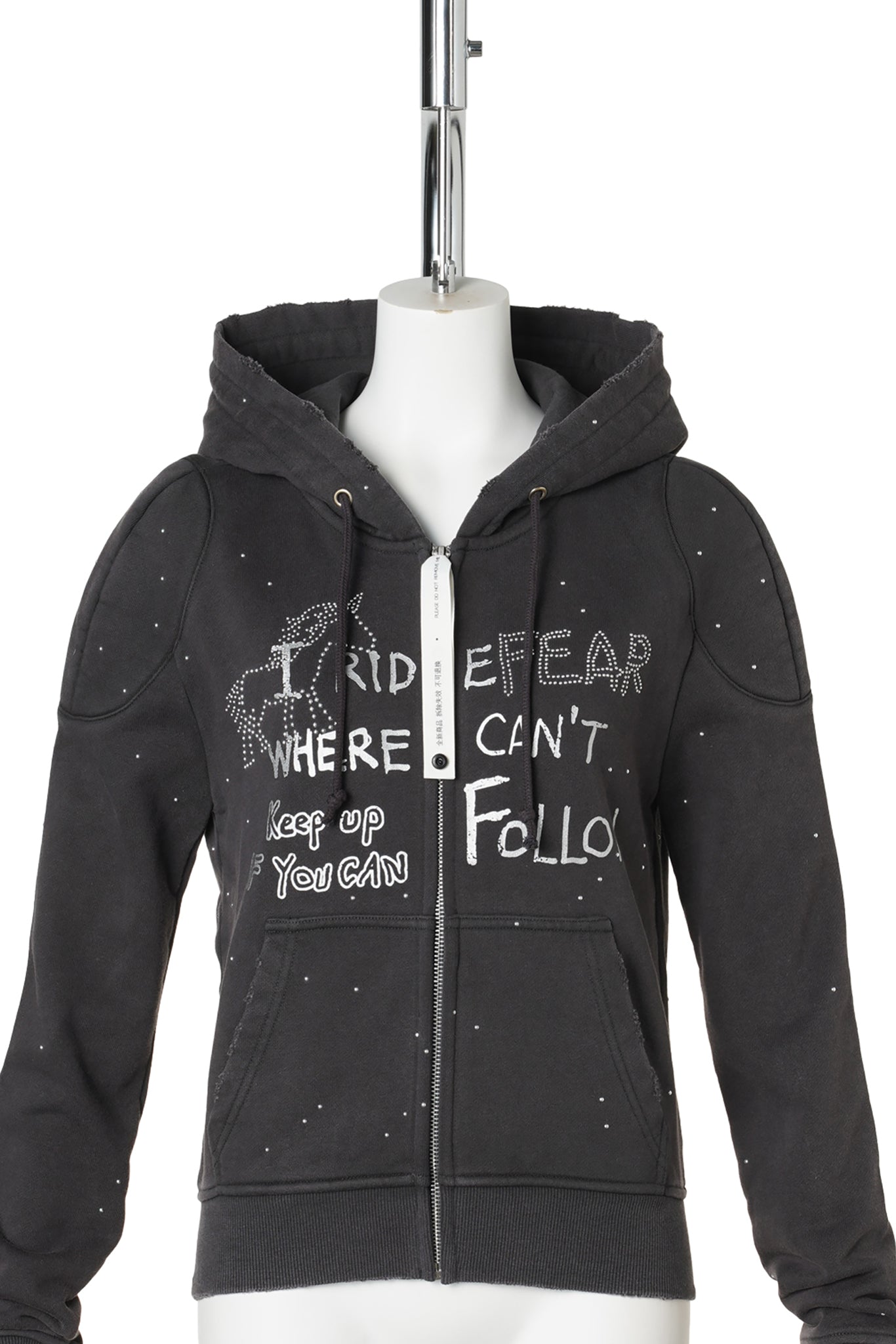 DARK GREY METAL RIVET&PRINTING DECORATIVE ZIP HOODIE / DARK GRAY