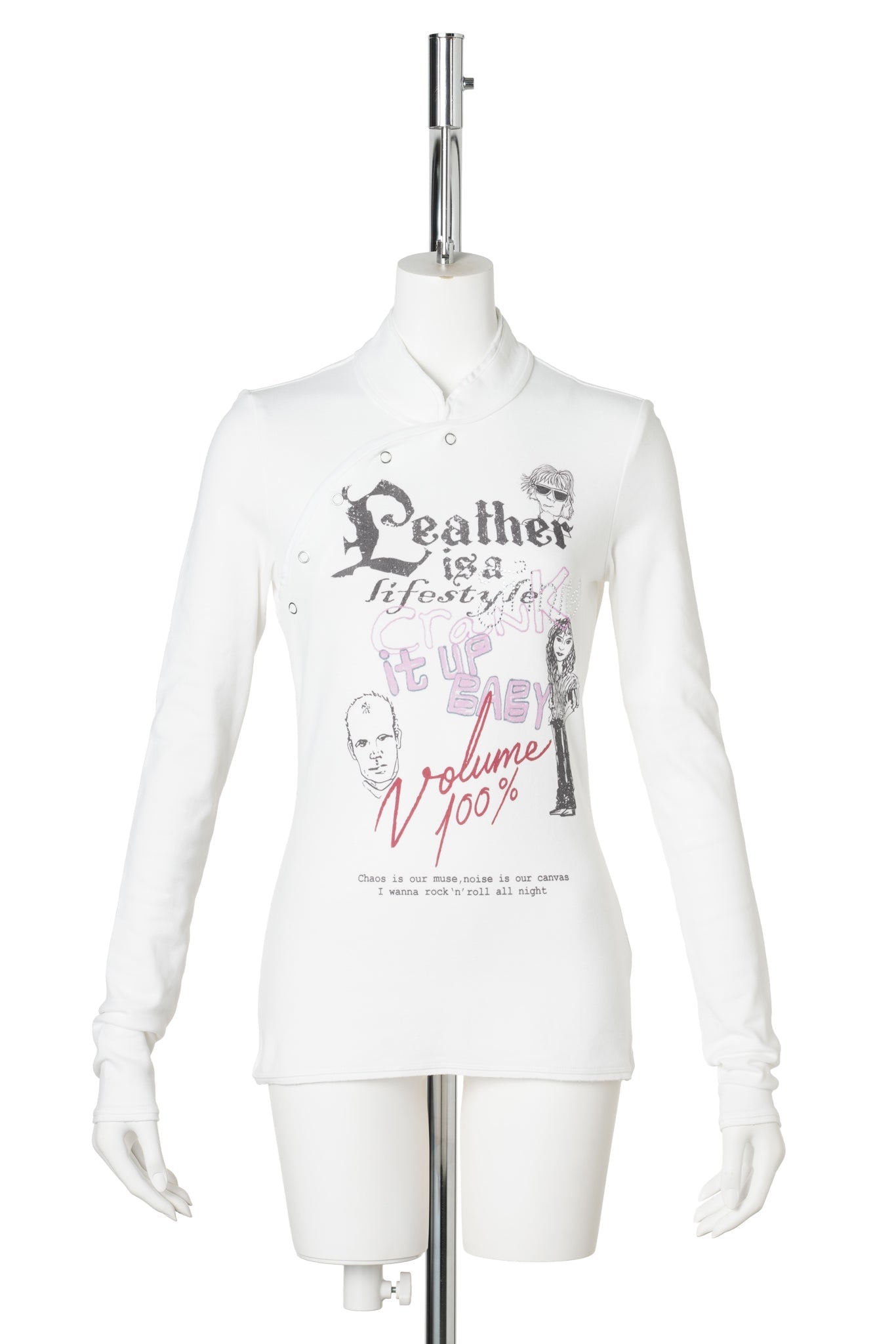 WHITE PUNK PRINTED CHINESE STYLE LONG SLEEVE TOP / WHITE