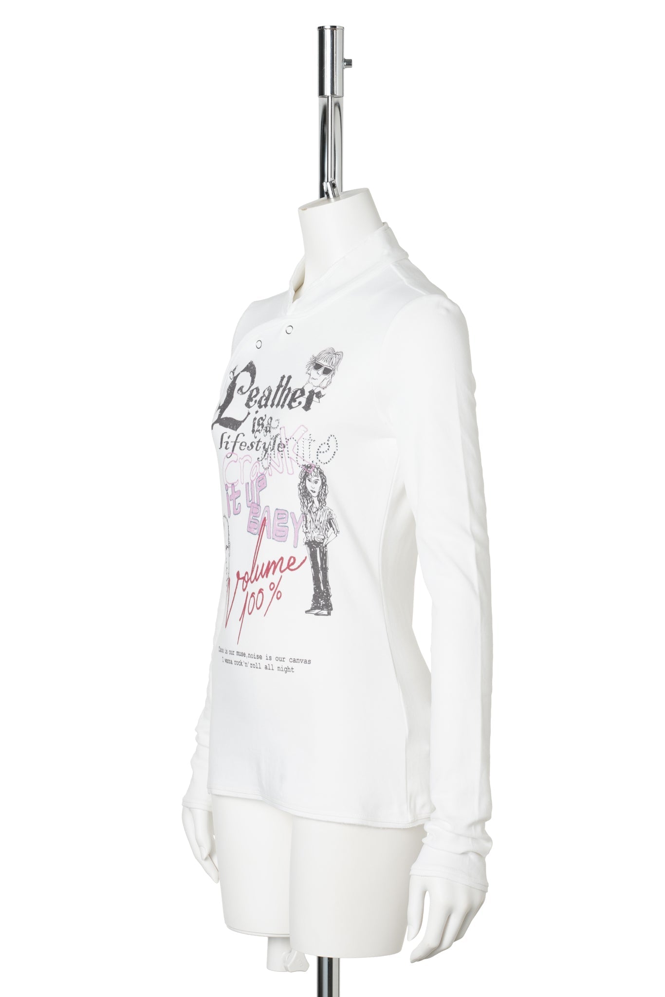 WHITE PUNK PRINTED CHINESE STYLE LONG SLEEVE TOP / WHITE