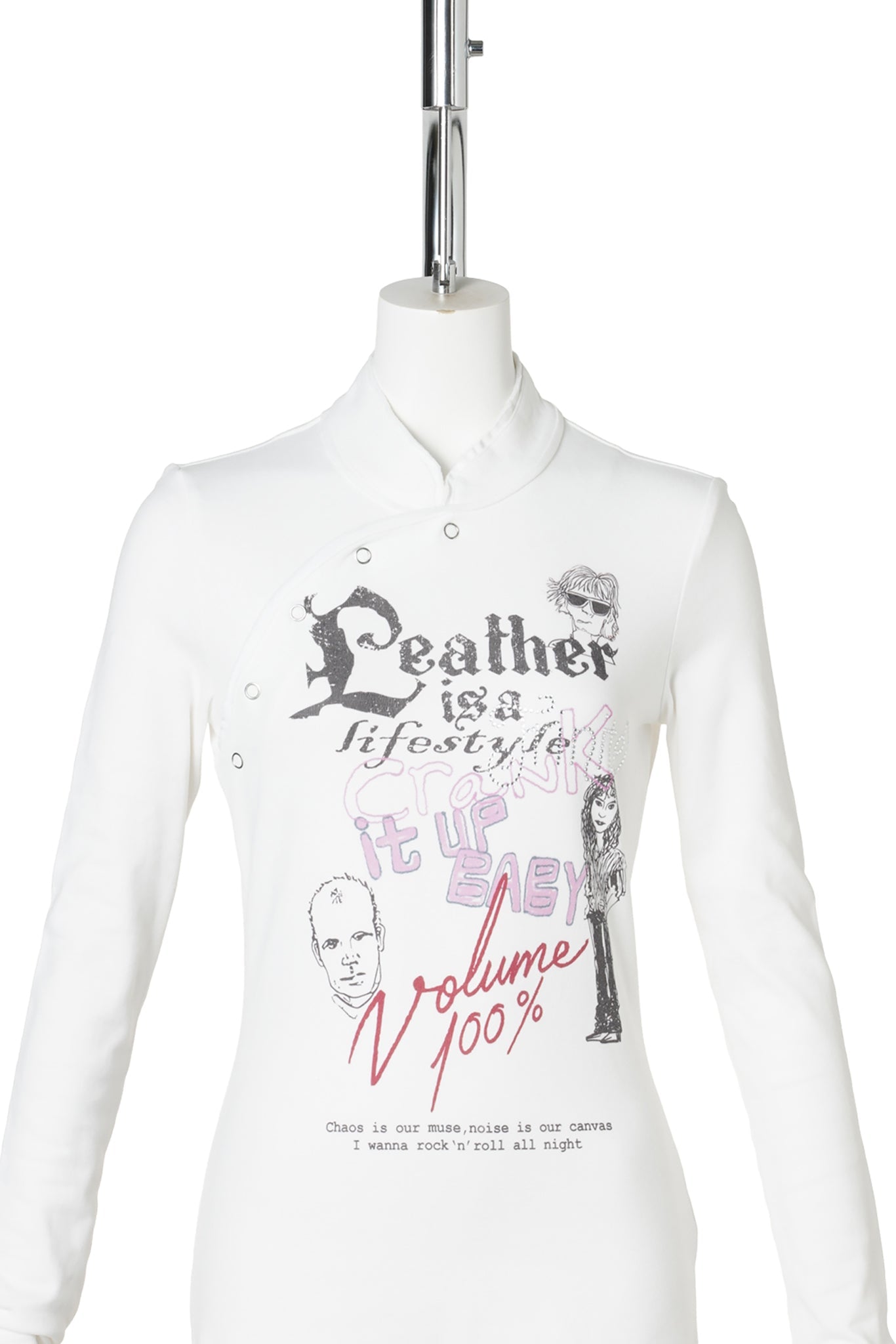 WHITE PUNK PRINTED CHINESE STYLE LONG SLEEVE TOP / WHITE
