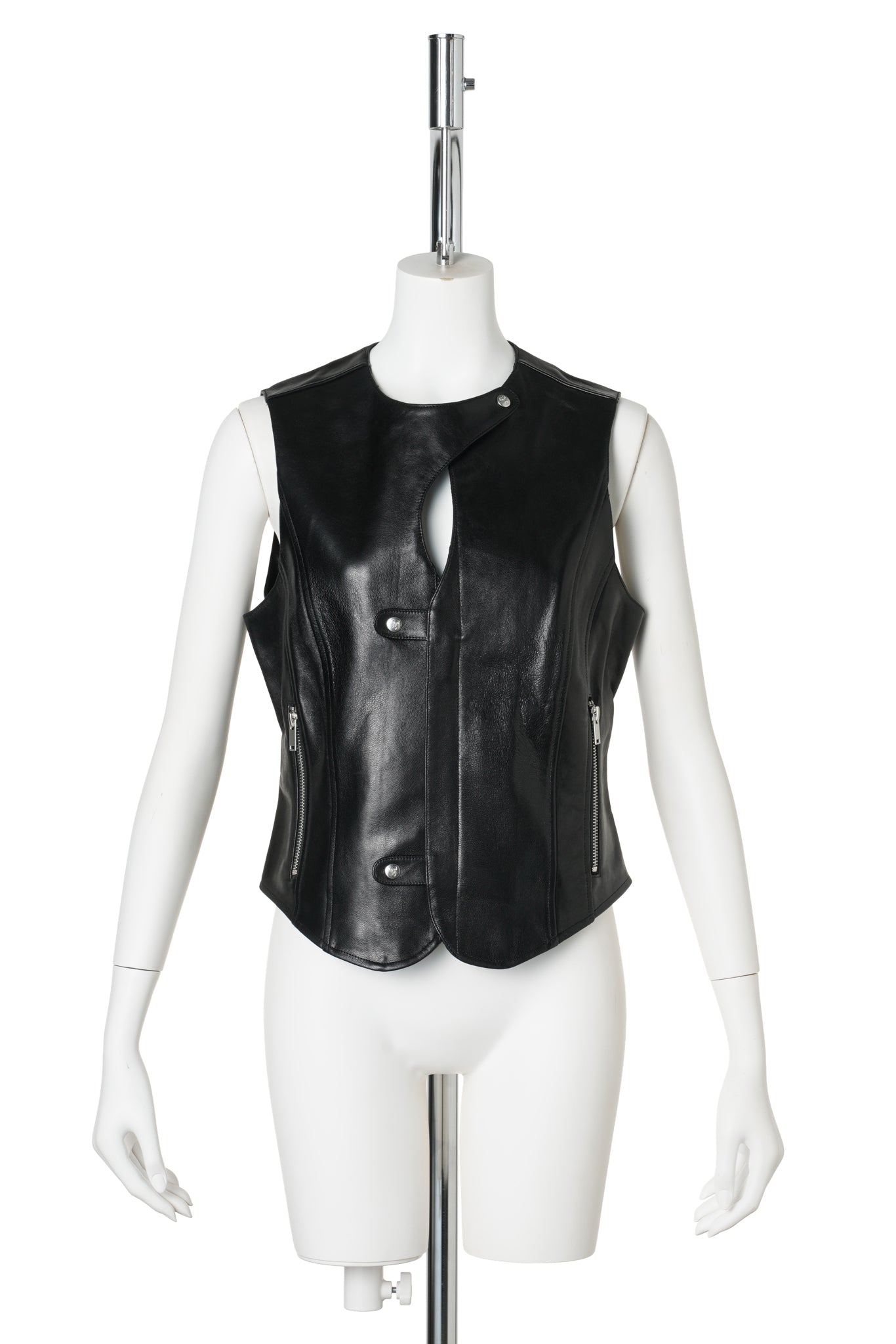 BLAK BIKER-STYLE SHEEPSKIN VEST / BLACK
