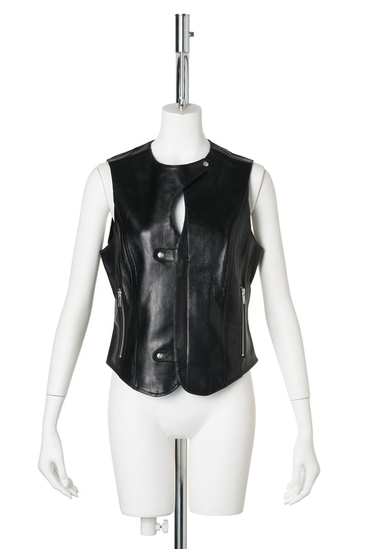 BLAK BIKER-STYLE SHEEPSKIN VEST / BLACK