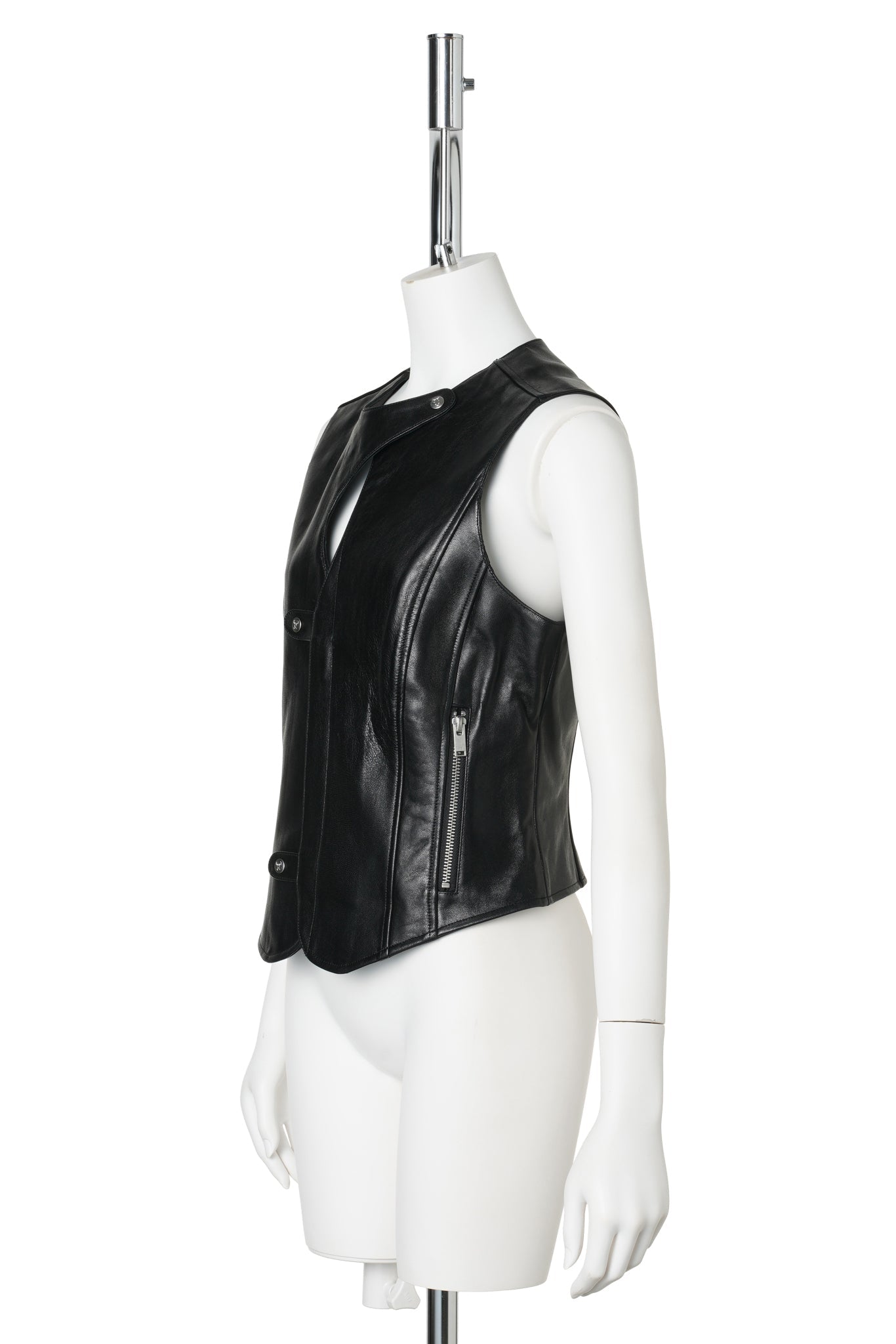 BLAK BIKER-STYLE SHEEPSKIN VEST / BLACK