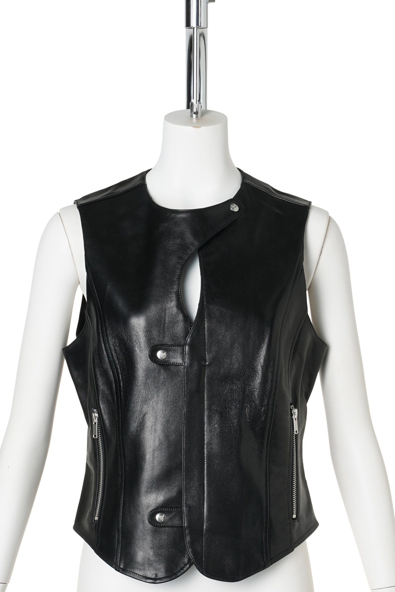 BLAK BIKER-STYLE SHEEPSKIN VEST / BLACK