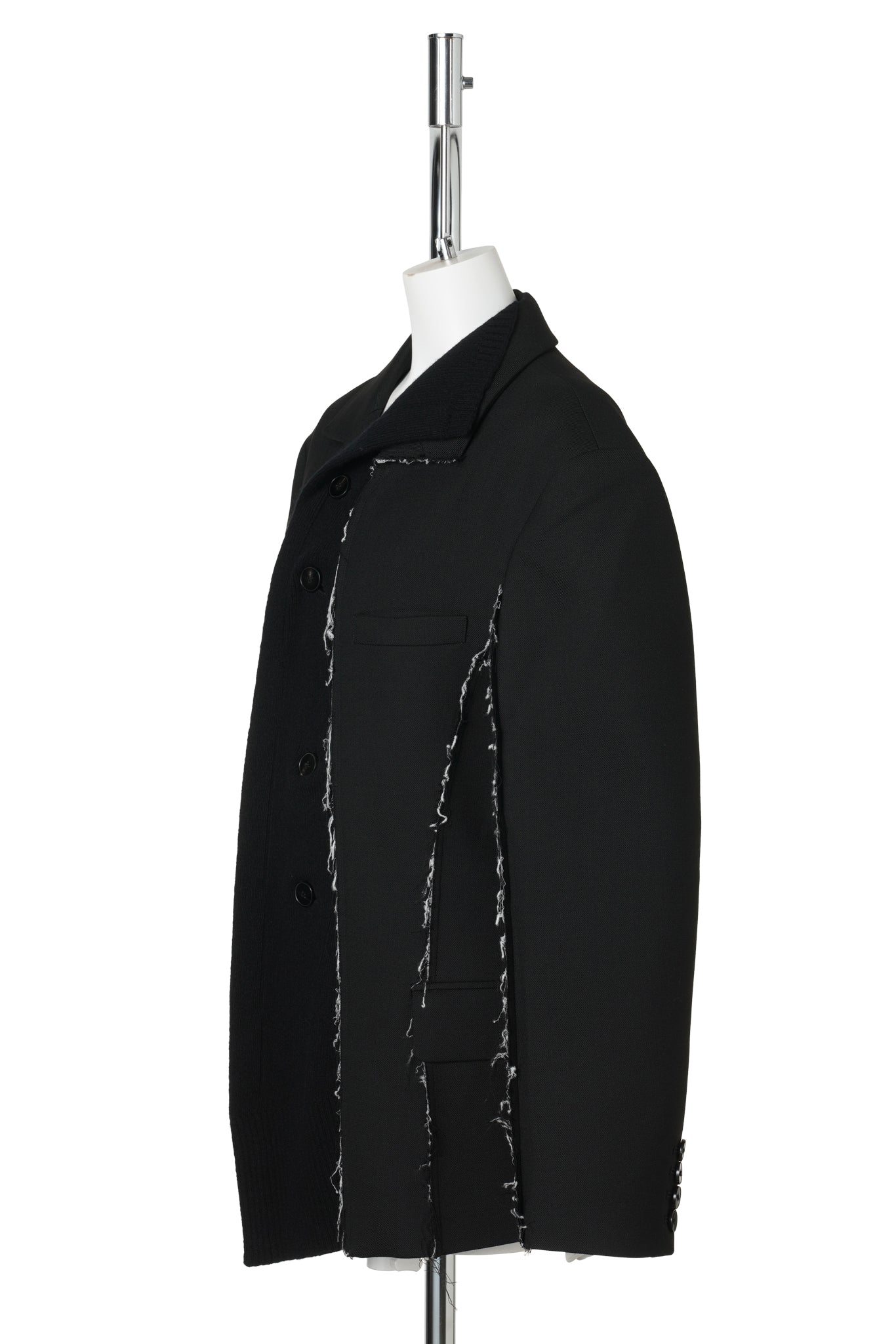 KNIT RAW-EDGE PANEL ASYMMETRIC SUIT JACKET / BLACK