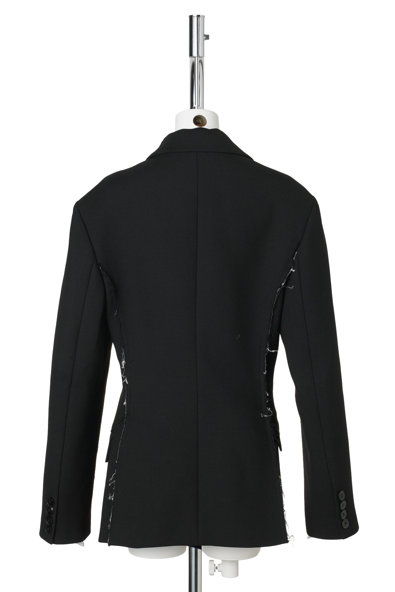 KNIT RAW-EDGE PANEL ASYMMETRIC SUIT JACKET / BLACK