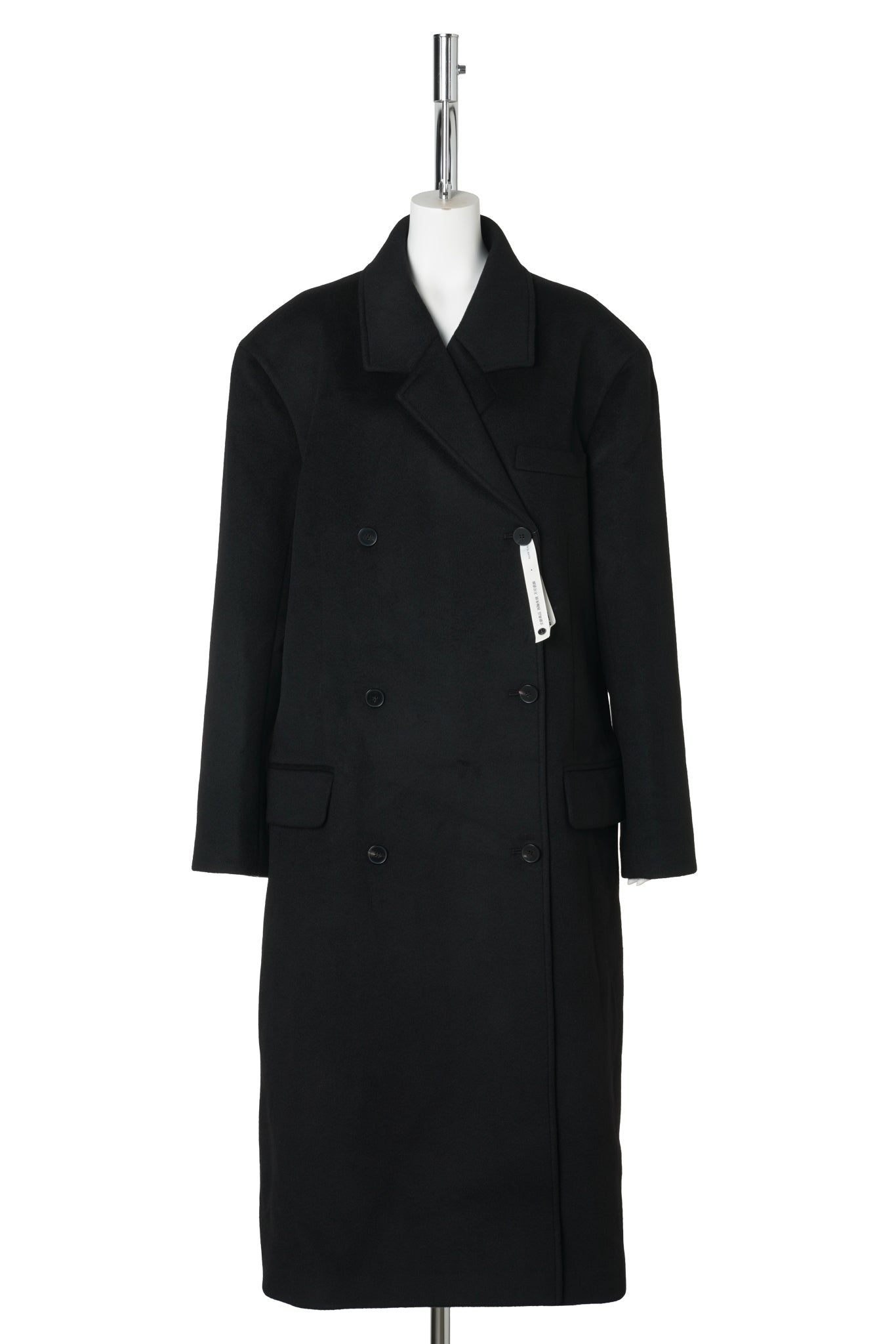 BLACK ASYMMETRIC NOTCHED-LAPEL OVERSIZED WOOL COAT / BLACK