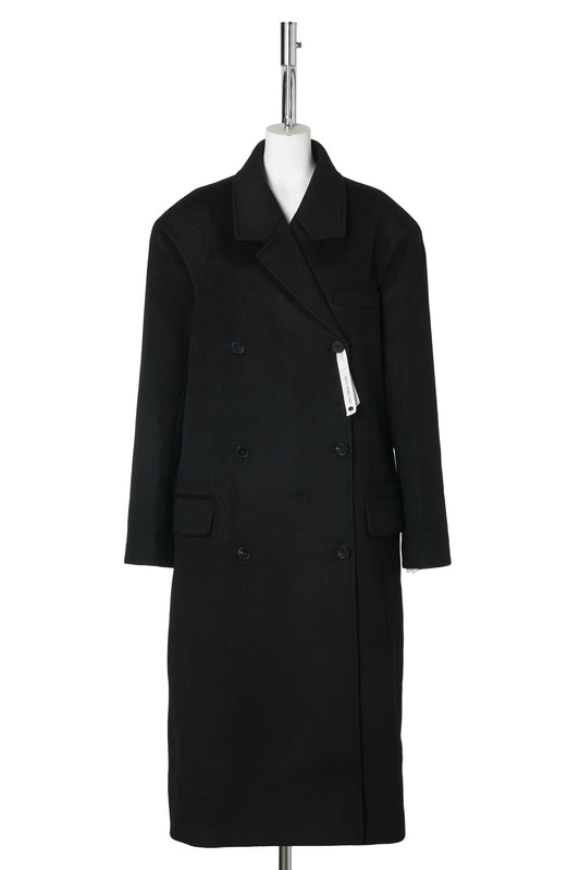 BLACK ASYMMETRIC NOTCHED-LAPEL OVERSIZED WOOL COAT / BLACK