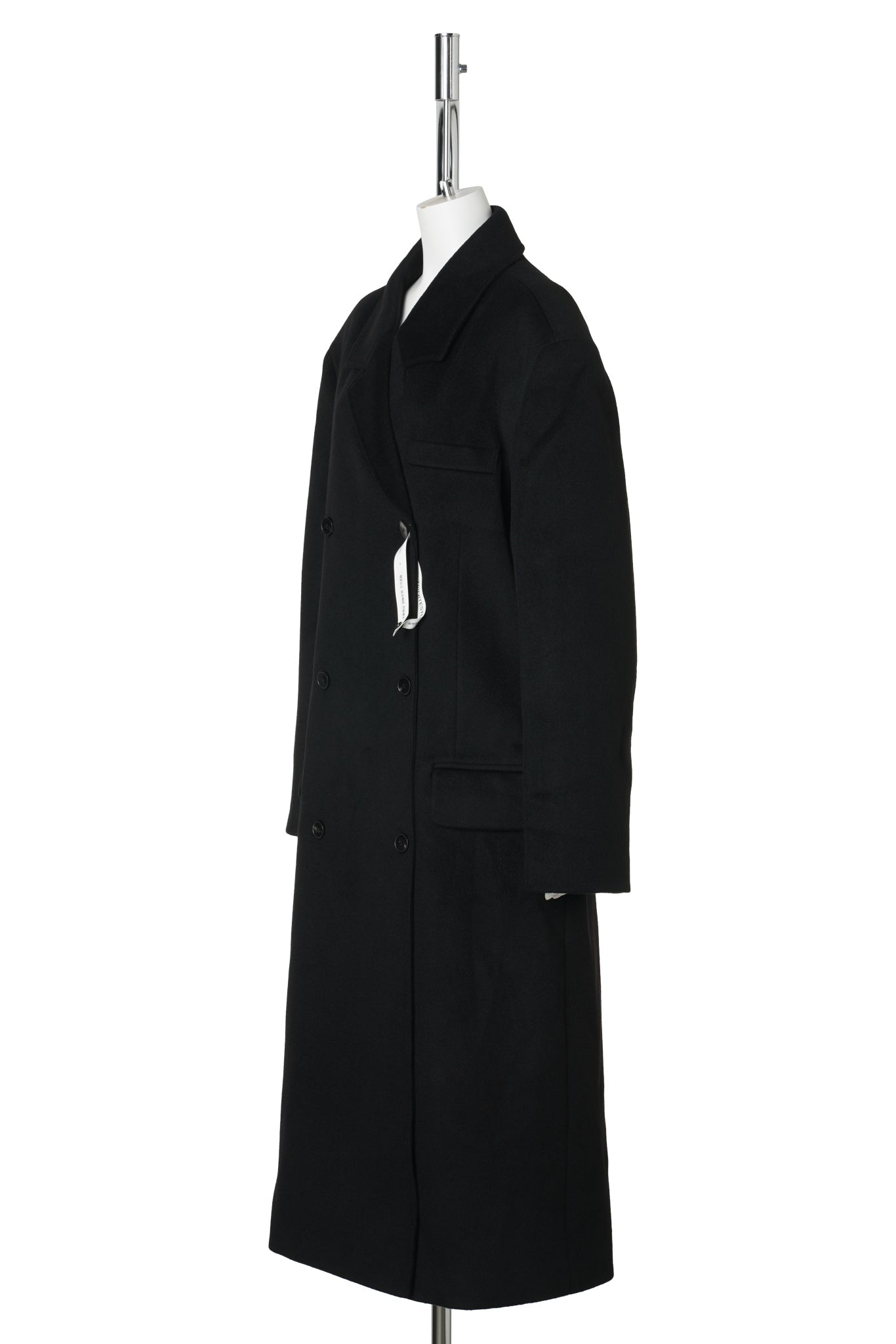BLACK ASYMMETRIC NOTCHED-LAPEL OVERSIZED WOOL COAT / BLACK