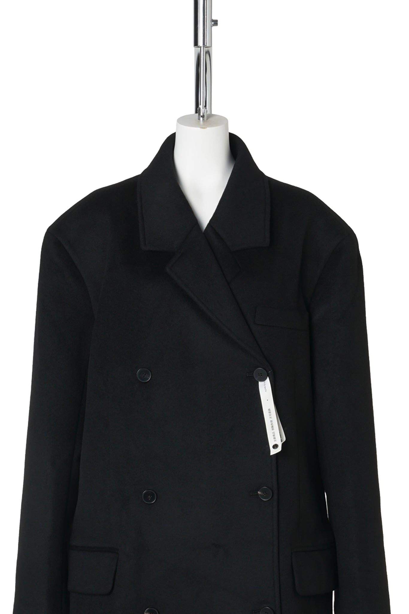 BLACK ASYMMETRIC NOTCHED-LAPEL OVERSIZED WOOL COAT / BLACK