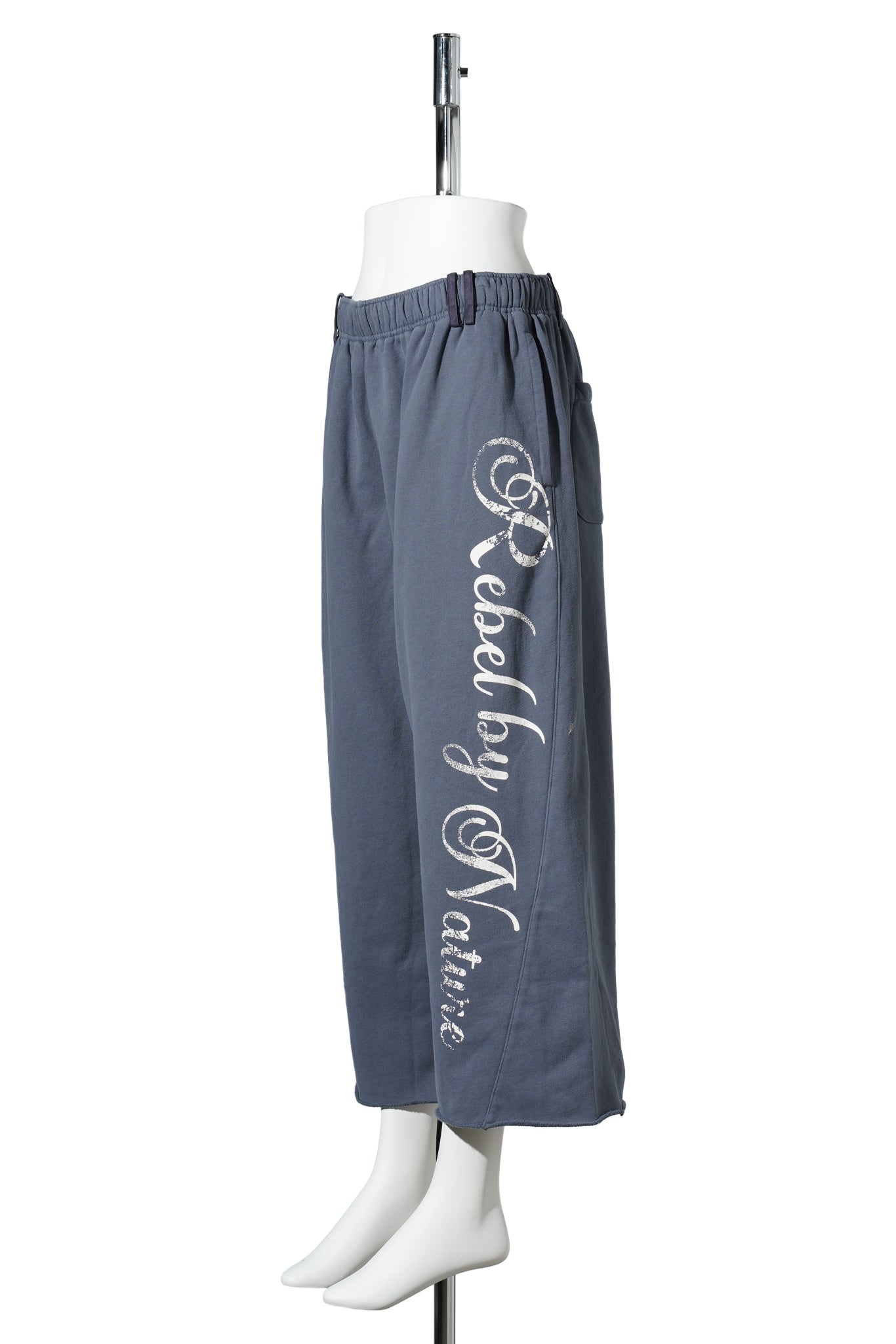 DENIM BLUE PRINTING DECORATIVE LOOSE NINE-POINT SPORT PANTS / NAVY
