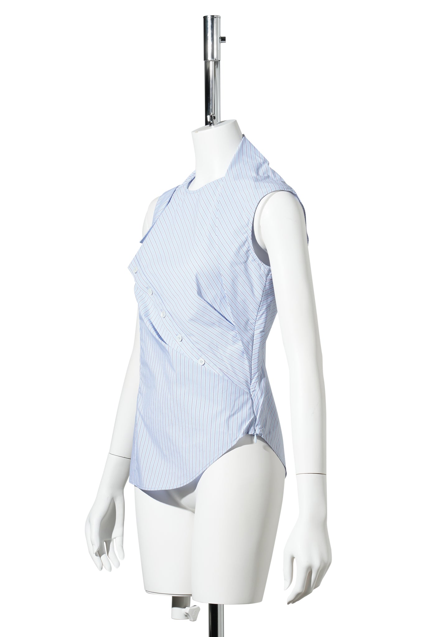 DECONSTRUCTED STRIPE ASYMMETRIC SLEEVELESS SHIRT / WHITE/BLUE