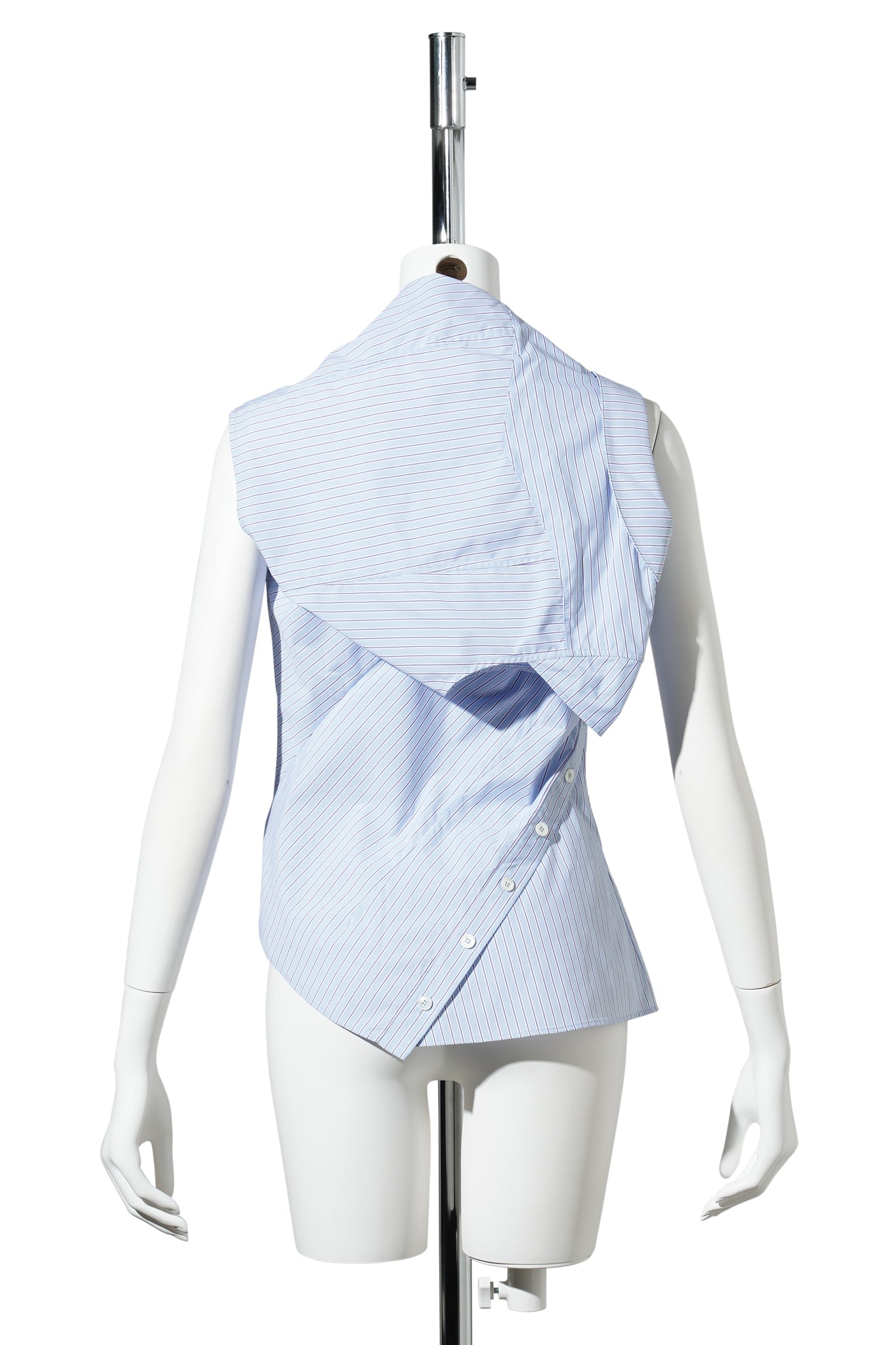 DECONSTRUCTED STRIPE ASYMMETRIC SLEEVELESS SHIRT / WHITE/BLUE