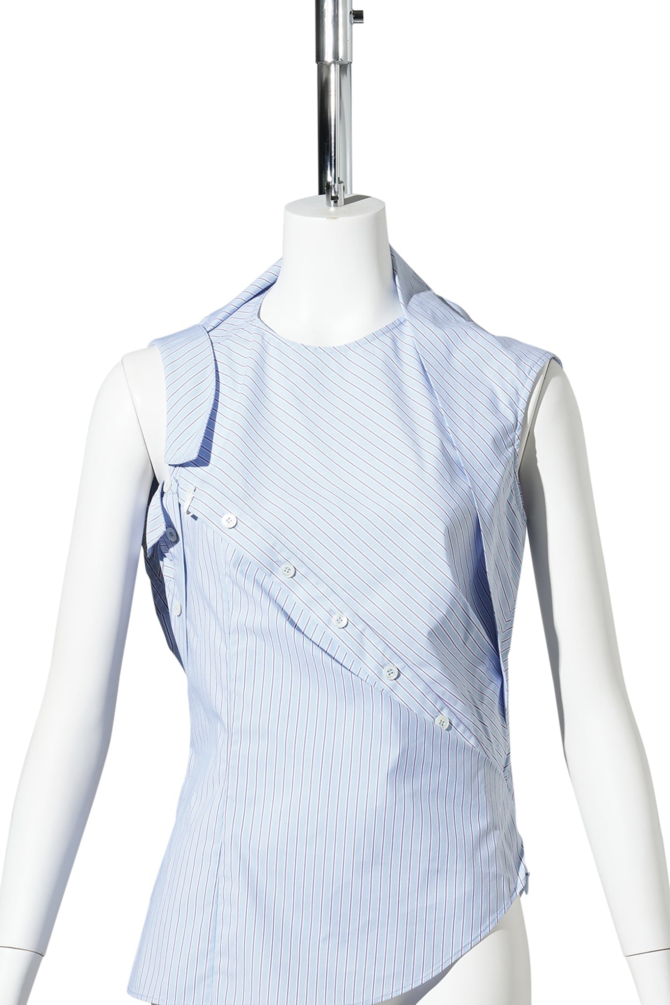 DECONSTRUCTED STRIPE ASYMMETRIC SLEEVELESS SHIRT / WHITE/BLUE