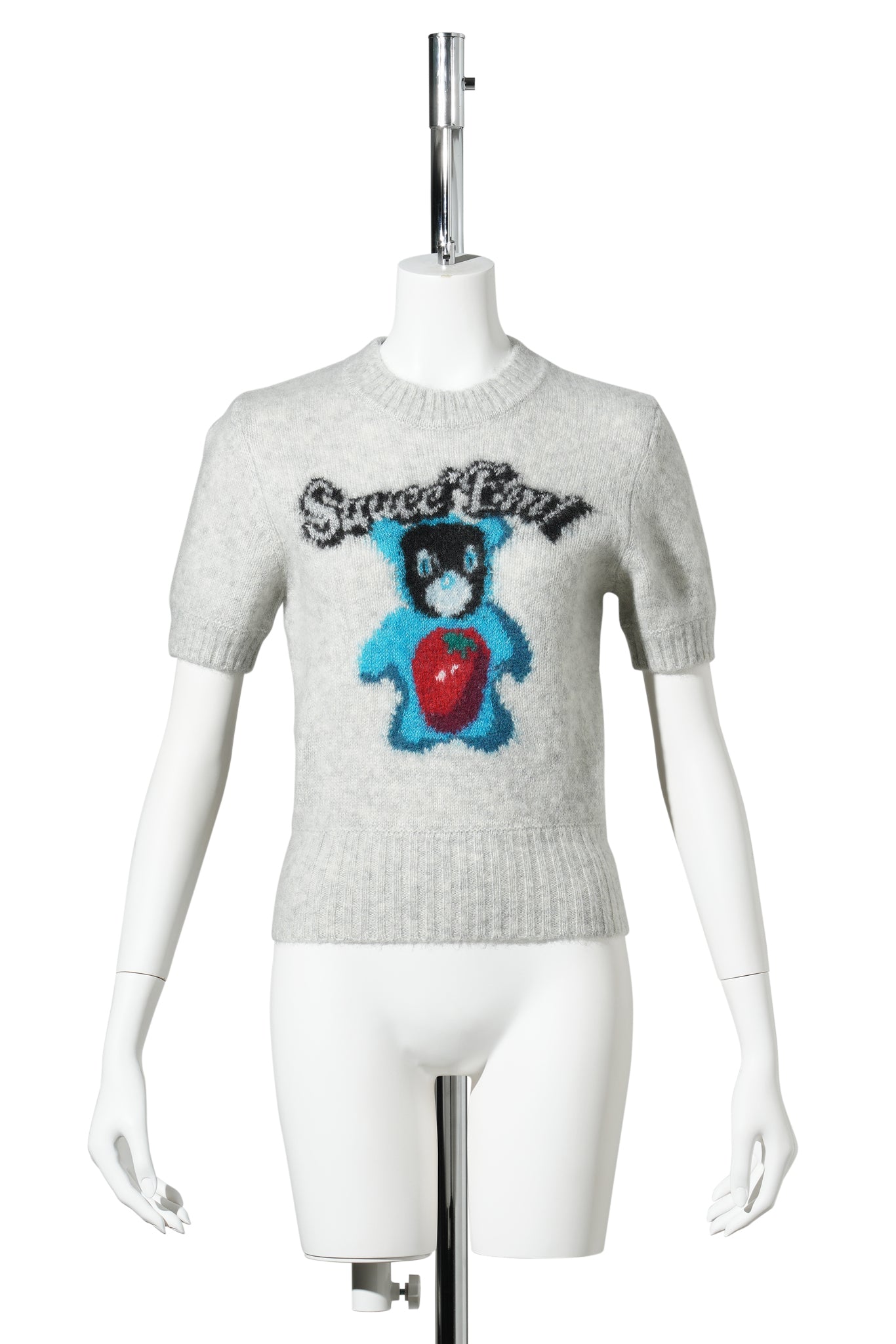 TOMATO&BEAR PATTERN CASHMERE SHORT-SLEEVE KNIT TOP / GRAY