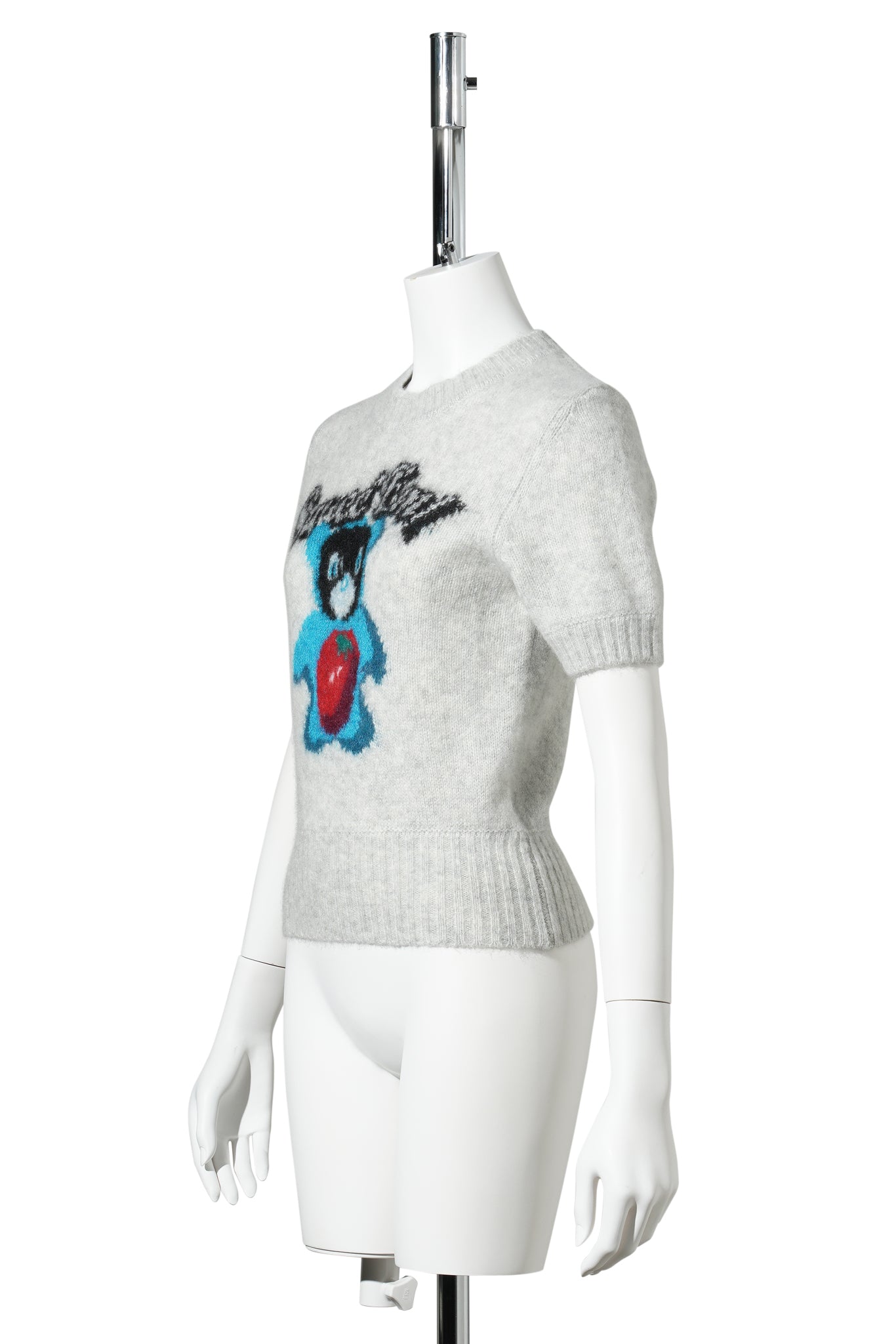 TOMATO&BEAR PATTERN CASHMERE SHORT-SLEEVE KNIT TOP / GRAY