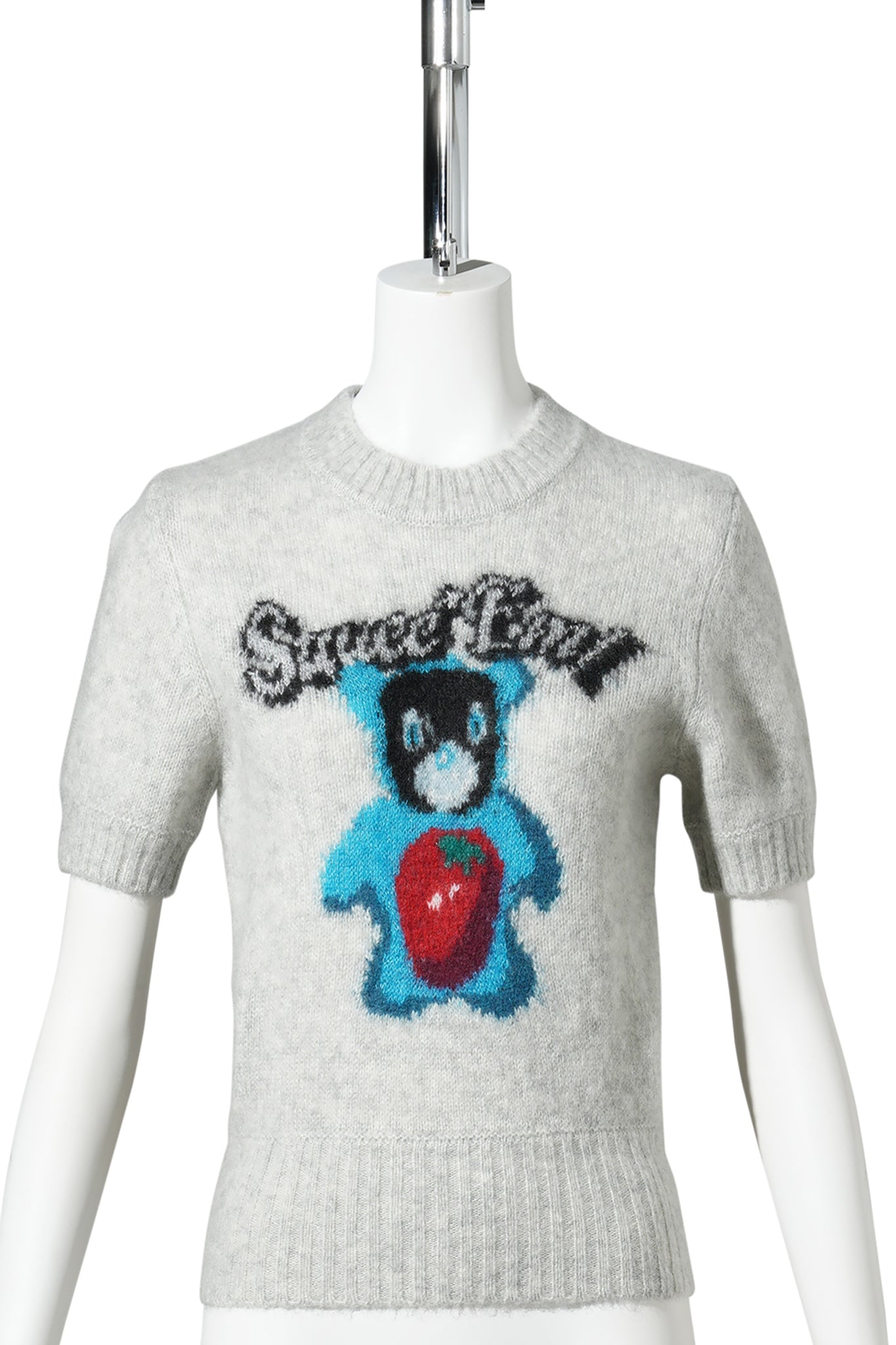 TOMATO&BEAR PATTERN CASHMERE SHORT-SLEEVE KNIT TOP / GRAY