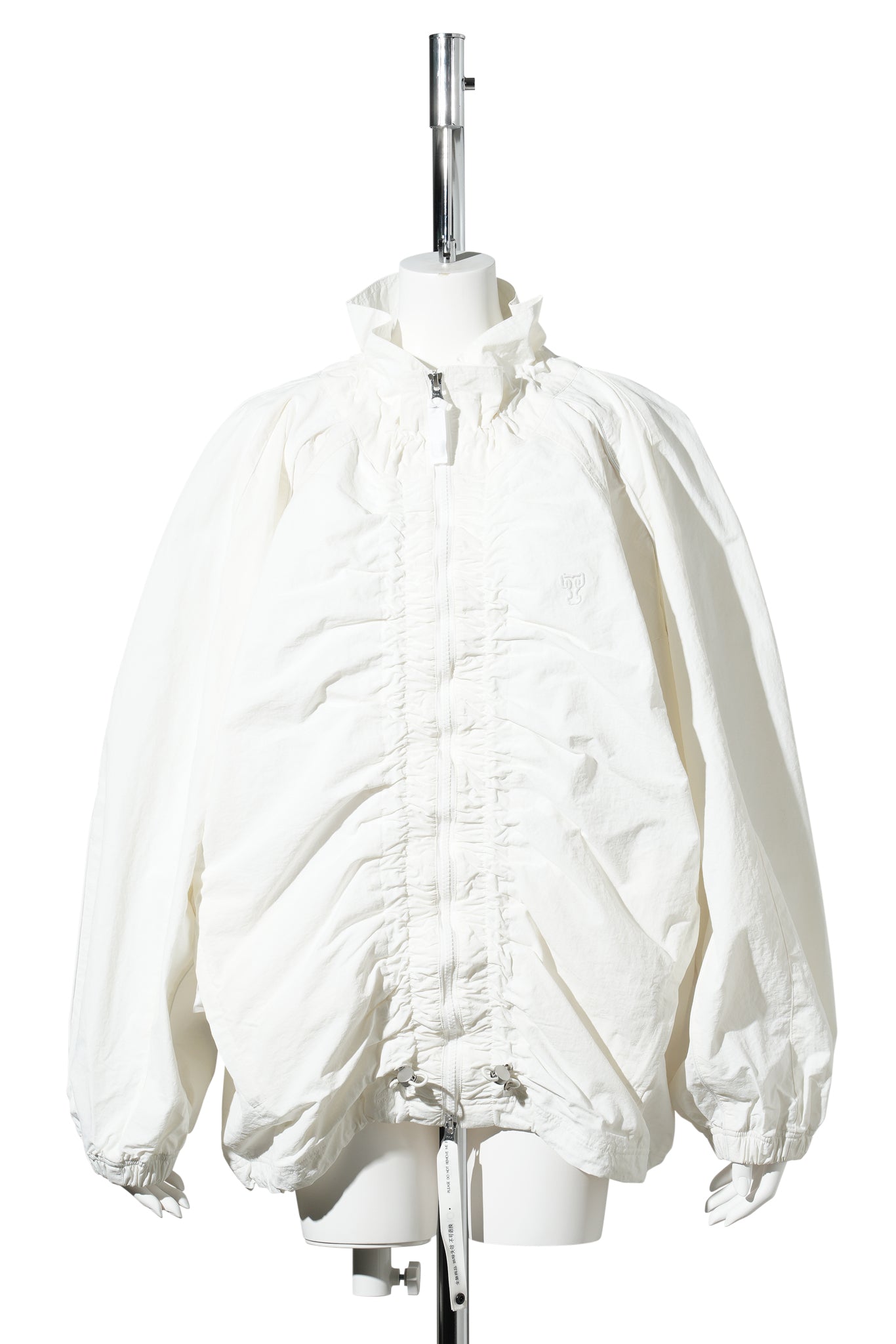 WHITE GATHERING ZIP SPORT LOOSE JACKET / WHITE