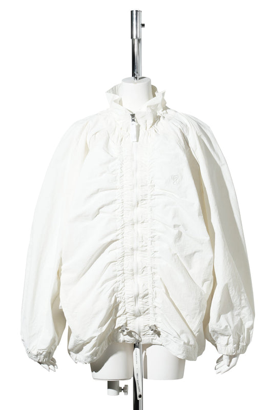 WHITE GATHERING ZIP SPORT LOOSE JACKET / WHITE