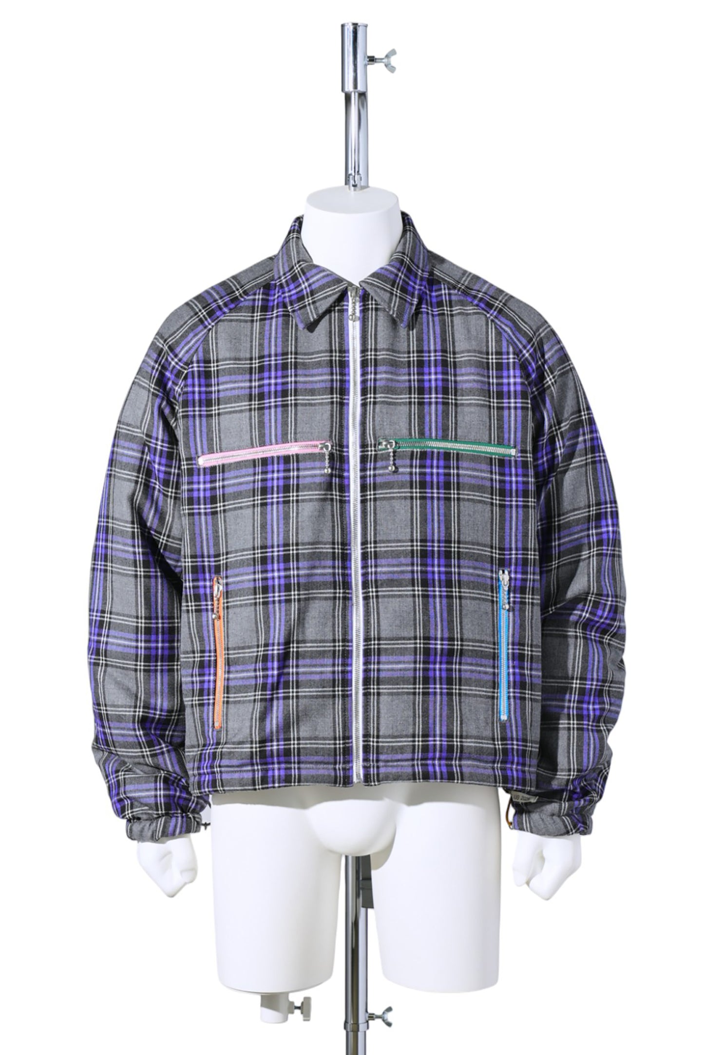 MULTI COLOR ZIP BOMBER JACKET / GRAY CHECK