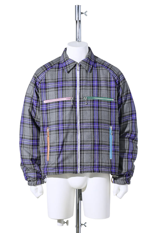 MULTI COLOR ZIP BOMBER JACKET / GRAY CHECK