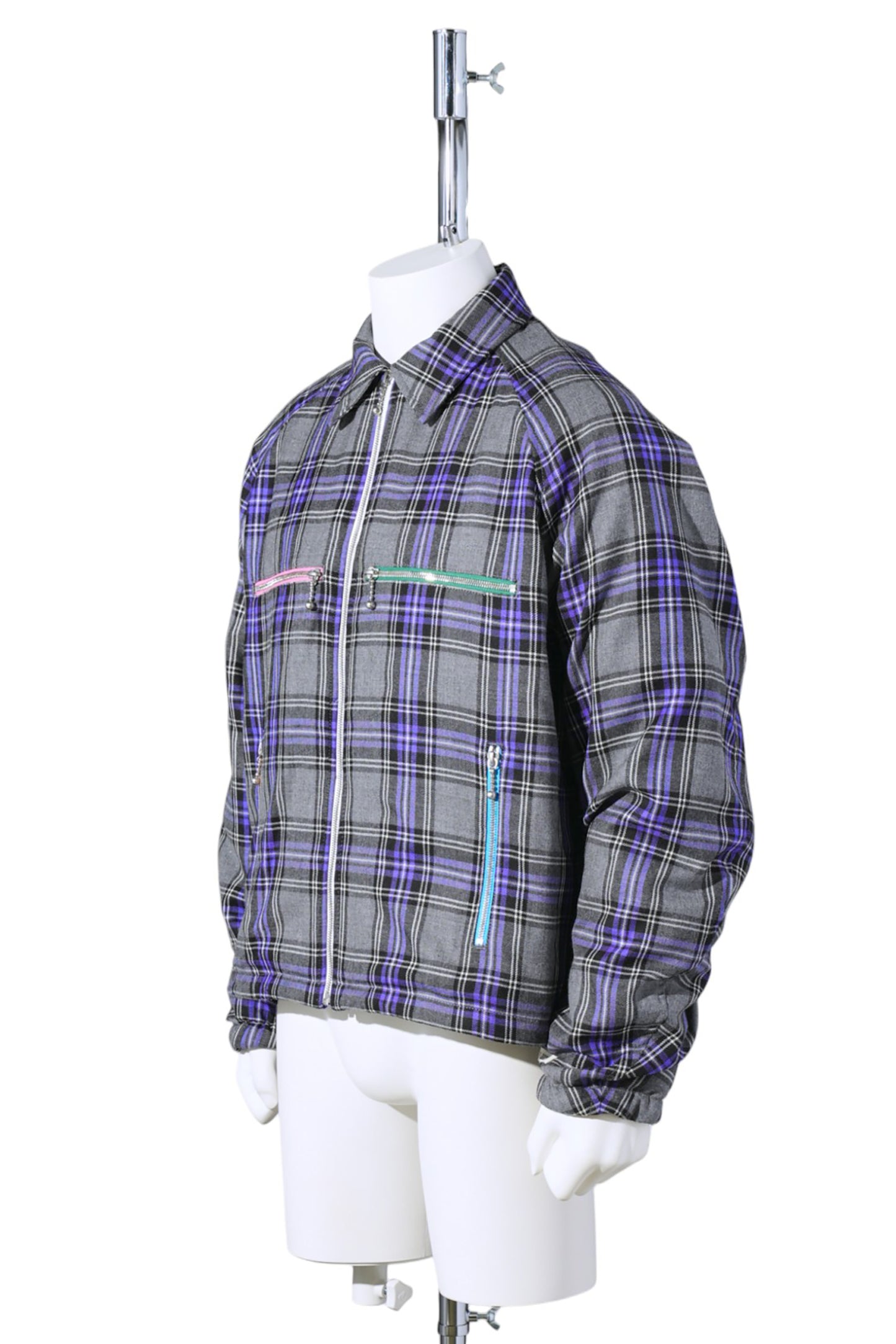 MULTI COLOR ZIP BOMBER JACKET / GRAY CHECK