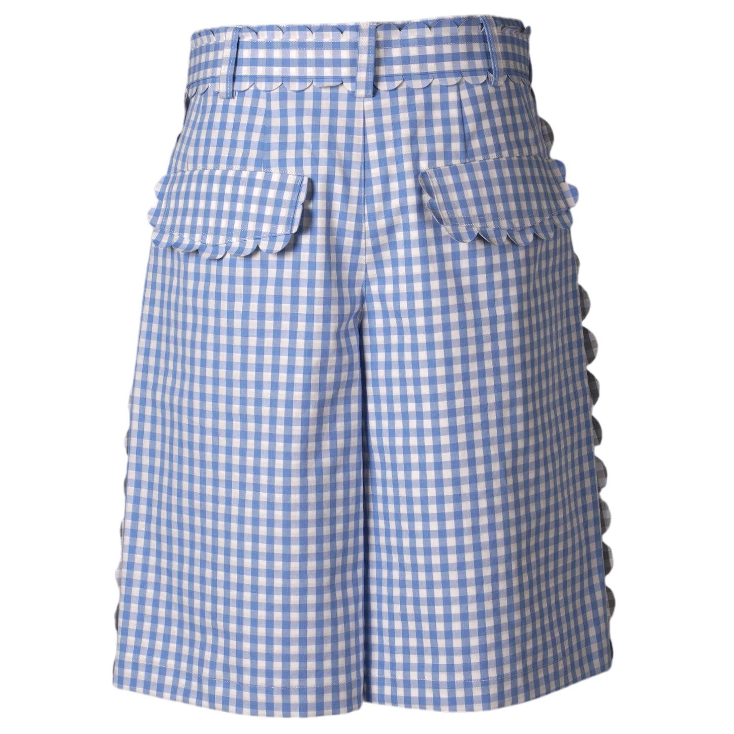 SPEECH BUBBLES BELTED SHORT TROUSERS / SAXE BLUE AND GRAY GINGHAM