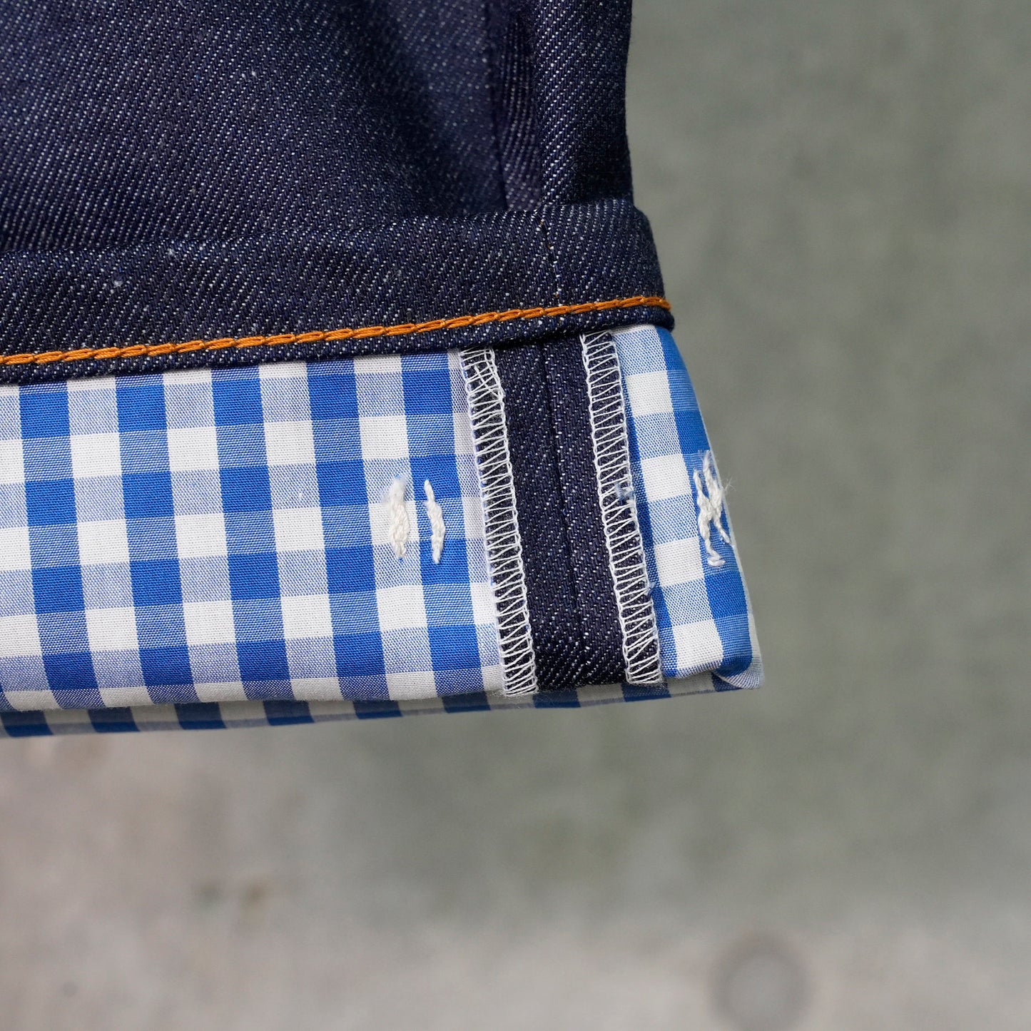 2 GINGHAM LINING DENIM TROUSERS / INDIGO BLUE