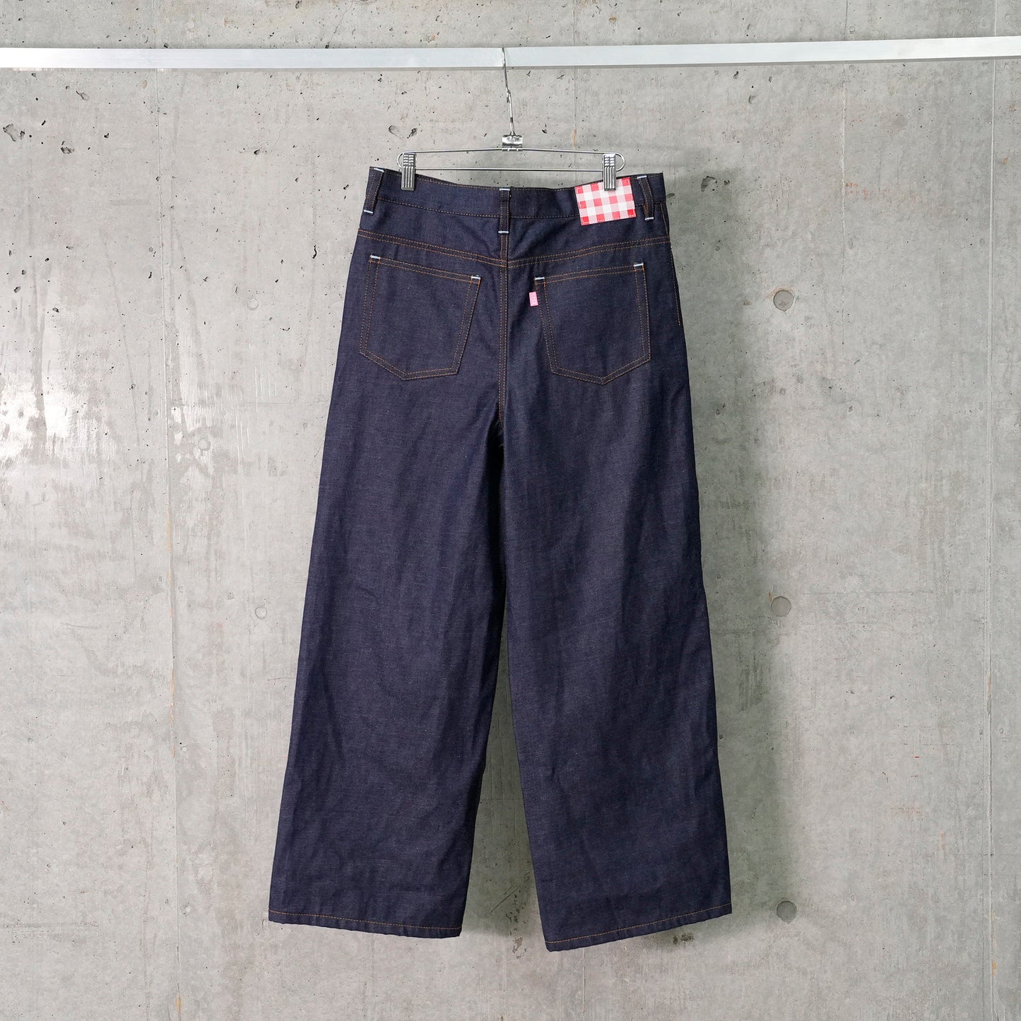 2 GINGHAM LINING DENIM TROUSERS / INDIGO BLUE