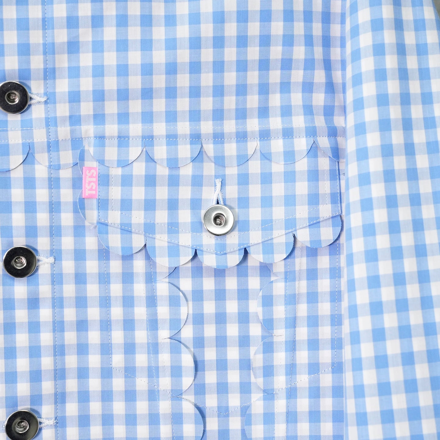 SPEECH BUBBLES TRACKER JACKET / SAXE BLUE AND GRAY GINGHAM