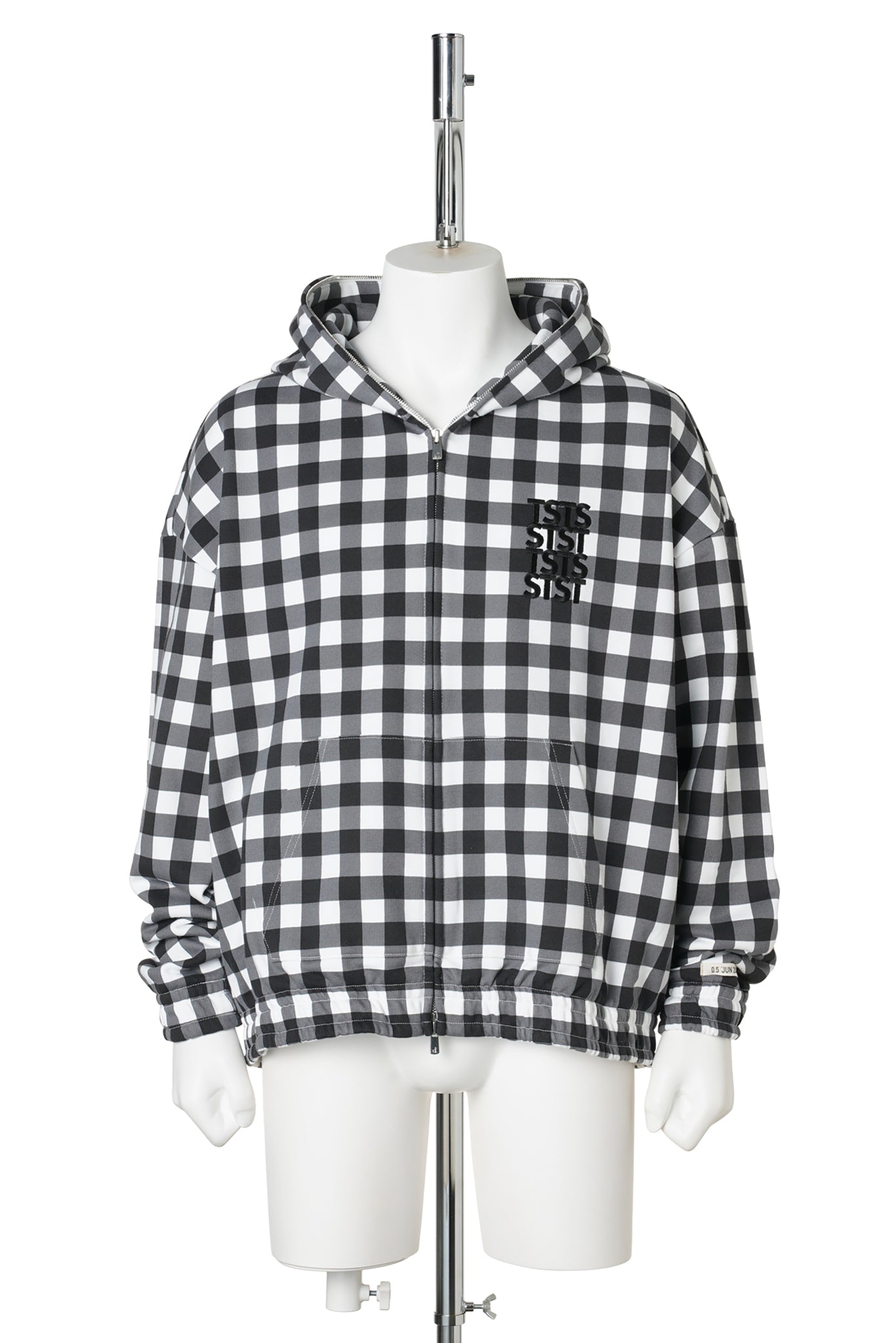 GINGHAM PRINT ZIP UP HOODIE / BLACK GINGHAM