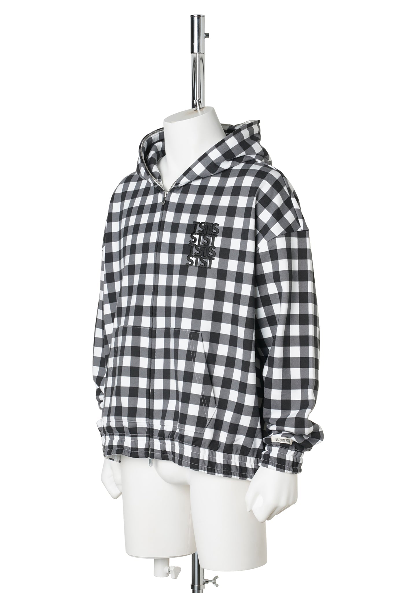 GINGHAM PRINT ZIP UP HOODIE / BLACK GINGHAM