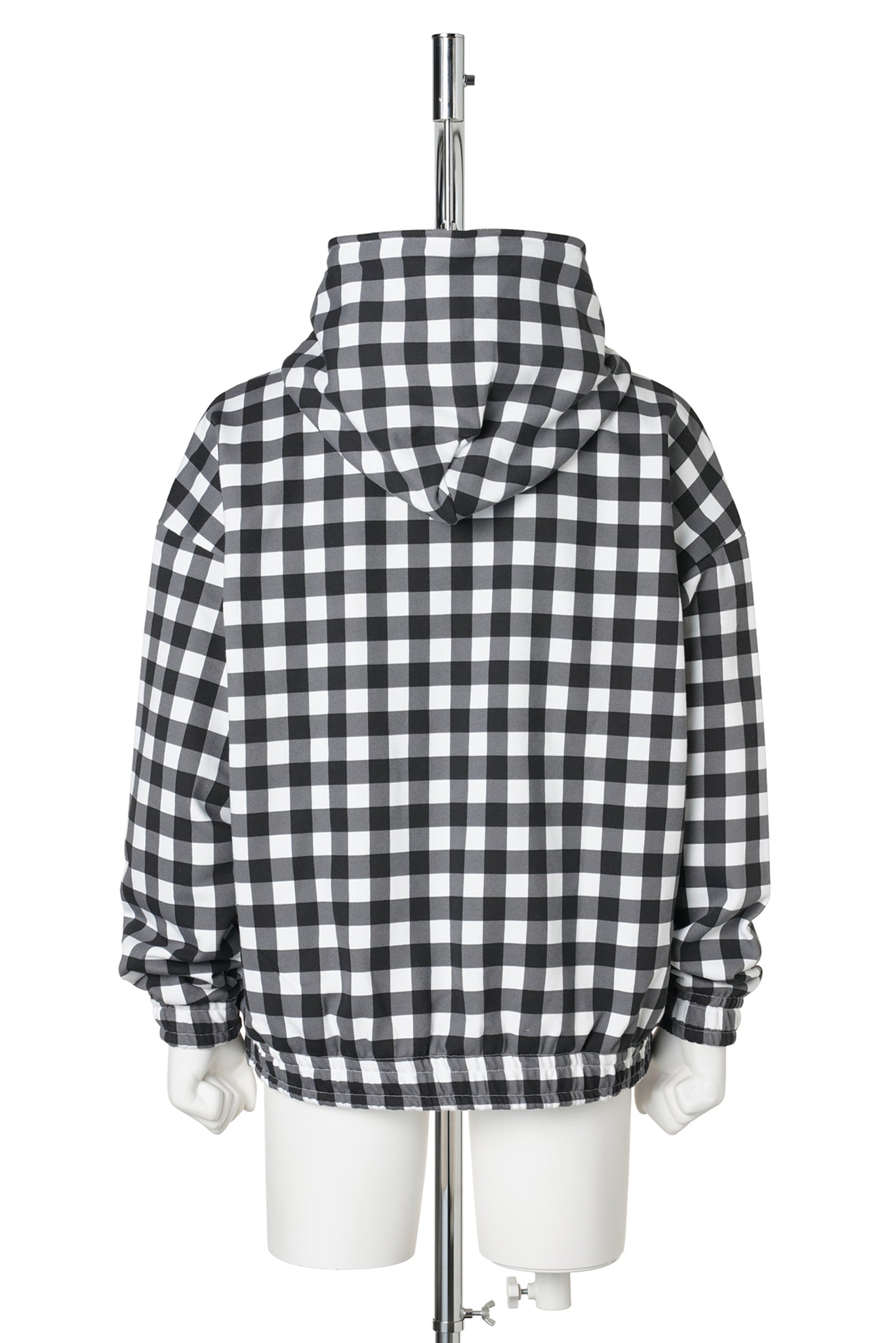 GINGHAM PRINT ZIP UP HOODIE / BLACK GINGHAM