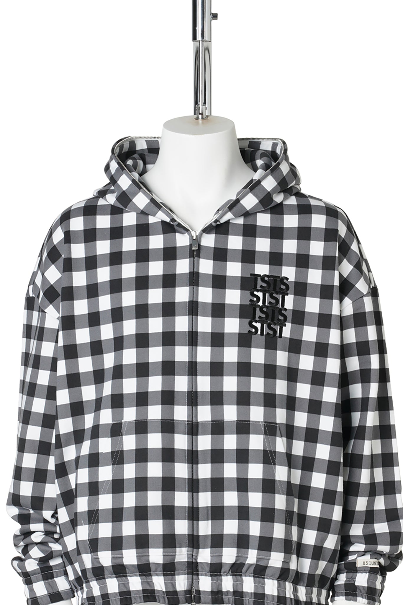 GINGHAM PRINT ZIP UP HOODIE / BLACK GINGHAM